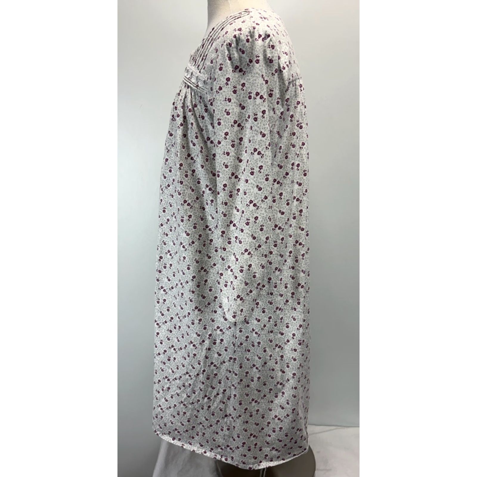 Vintage Eileen West Nightgown Long Sleeve Floral Midi Cotton Lace Trim White S Size S / US 4 / IT 40 - 2 Thumbnail