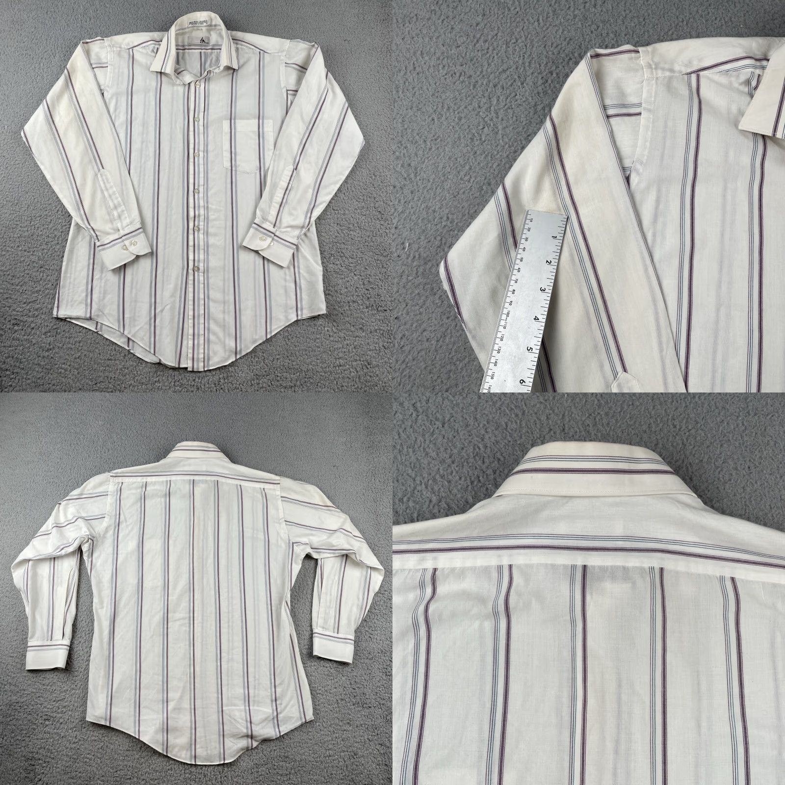 Vintage VINTAGE Ketch Long Sleeve Button Shirt White Vertical Purple Stripes 15.5 Large Shirt Mens Vintage Size US L / EU 52-54 / 3 - 8 Thumbnail