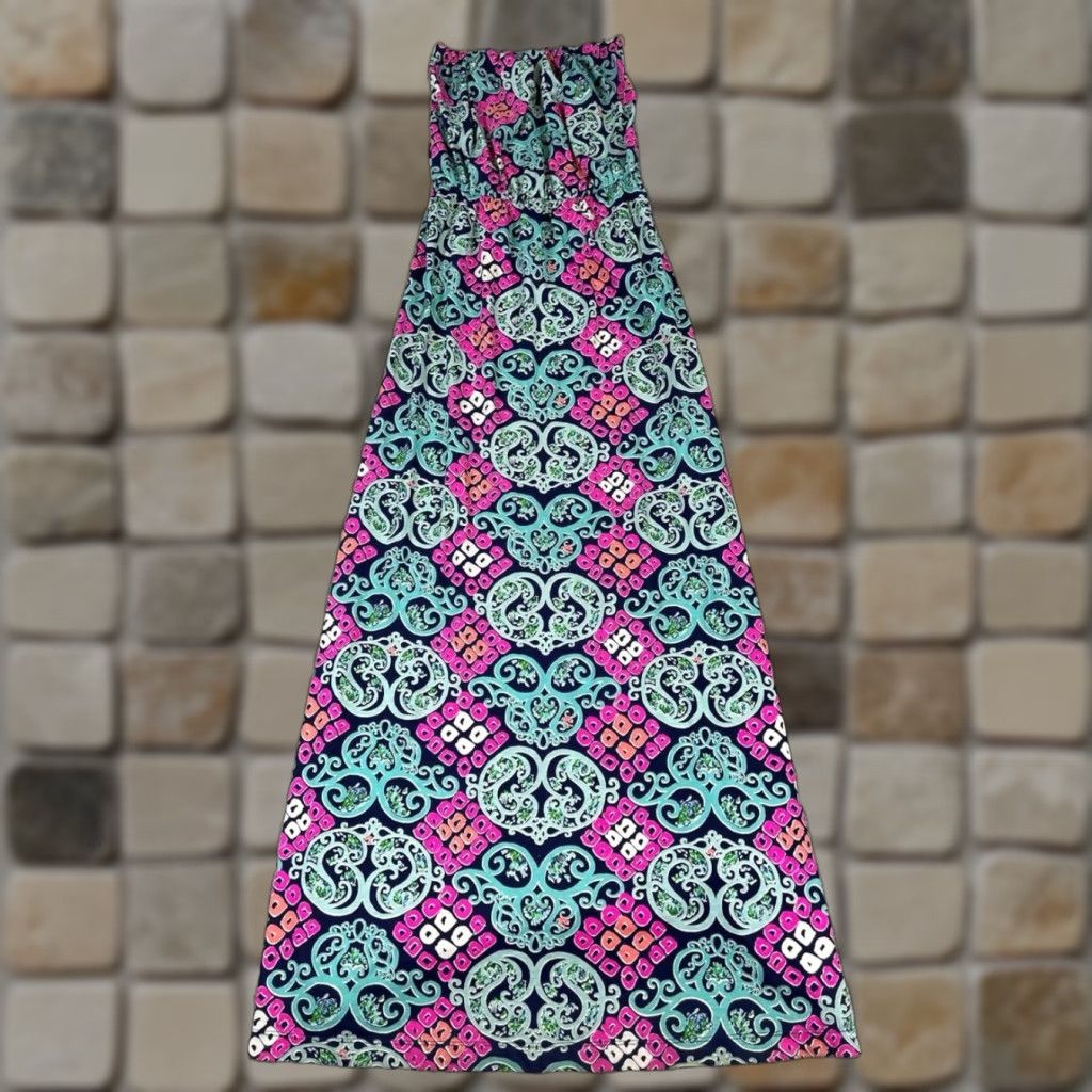 Lilly Pulitzer VINTAGE Lilly Pulitzer Dress Womens XS Pink Blue Cotton Midi Size XS / US 0-2 / IT 36-38 - 1 Thumbnail