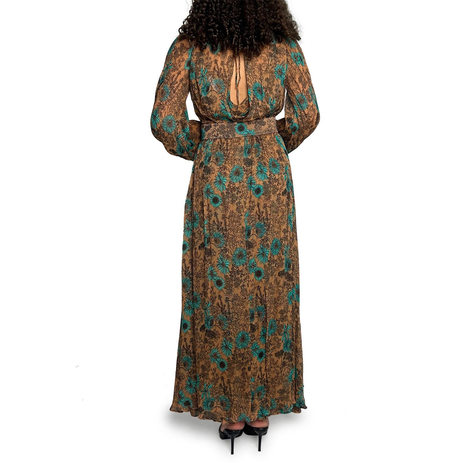 Scanlan Theodore Brown & green lightweight long-sleeve dress w/ belt |  Grailed