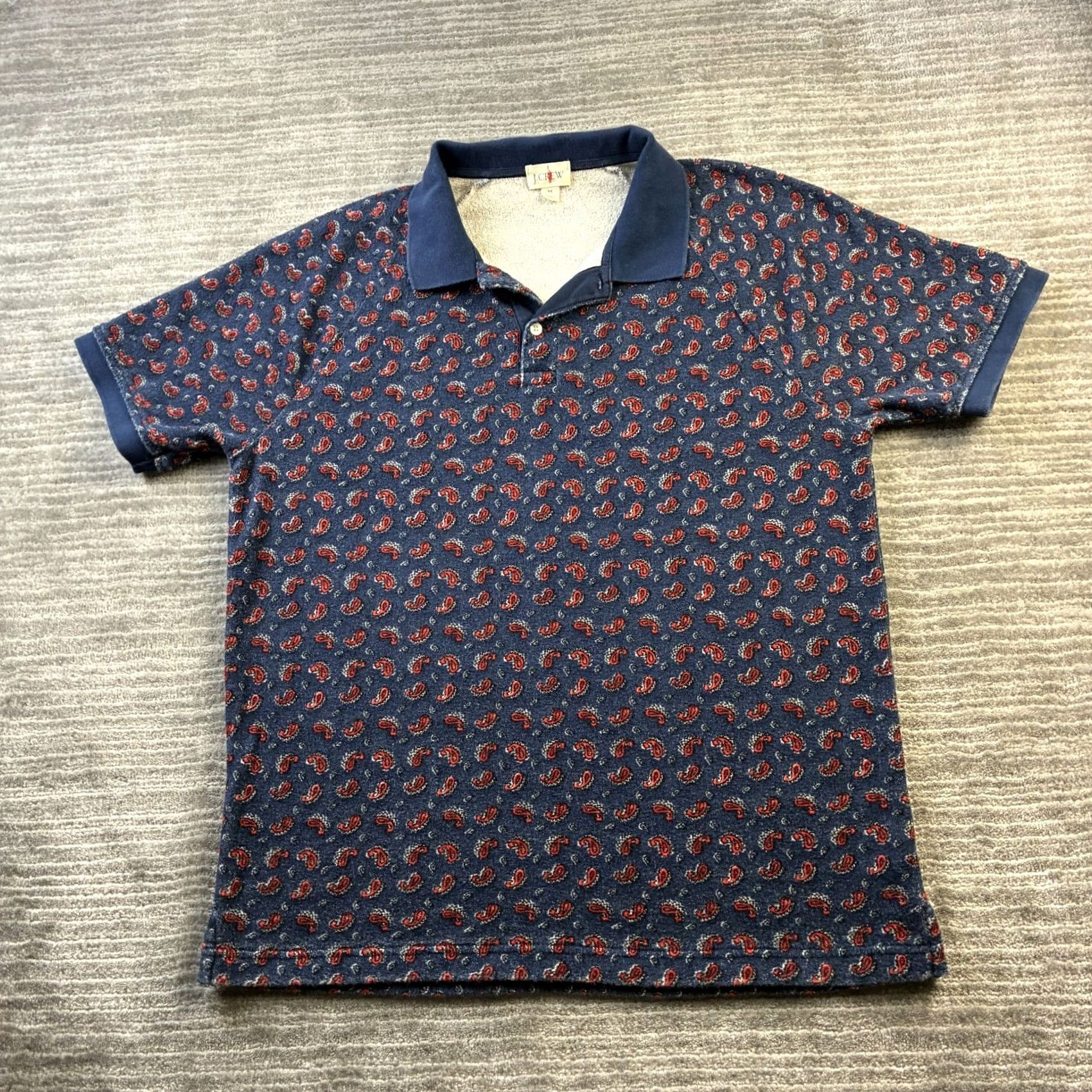 J.Crew J. Crew Polo Shirt Mens Medium Blue Terry Cloth Beach Pool Towel Cotton Paisley Size US M / EU 48-50 / 2 - 2 Thumbnail