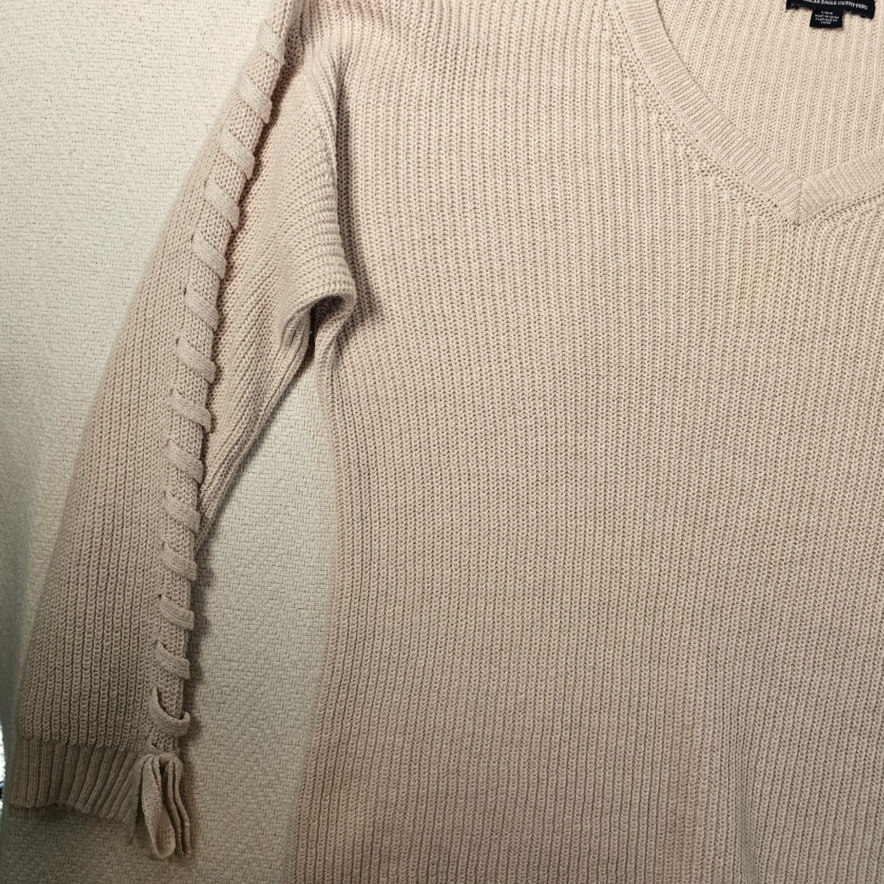 American Eagle Outfitters American Eagle Outfitters V-Neck Sweater Women’s Large Beige Casual Knit Pullover Long Sleeve Regular Fit 100% Cotton Shirt Women's Crewneck? Size L / US 10 / IT 46 - 2 Thumbnail