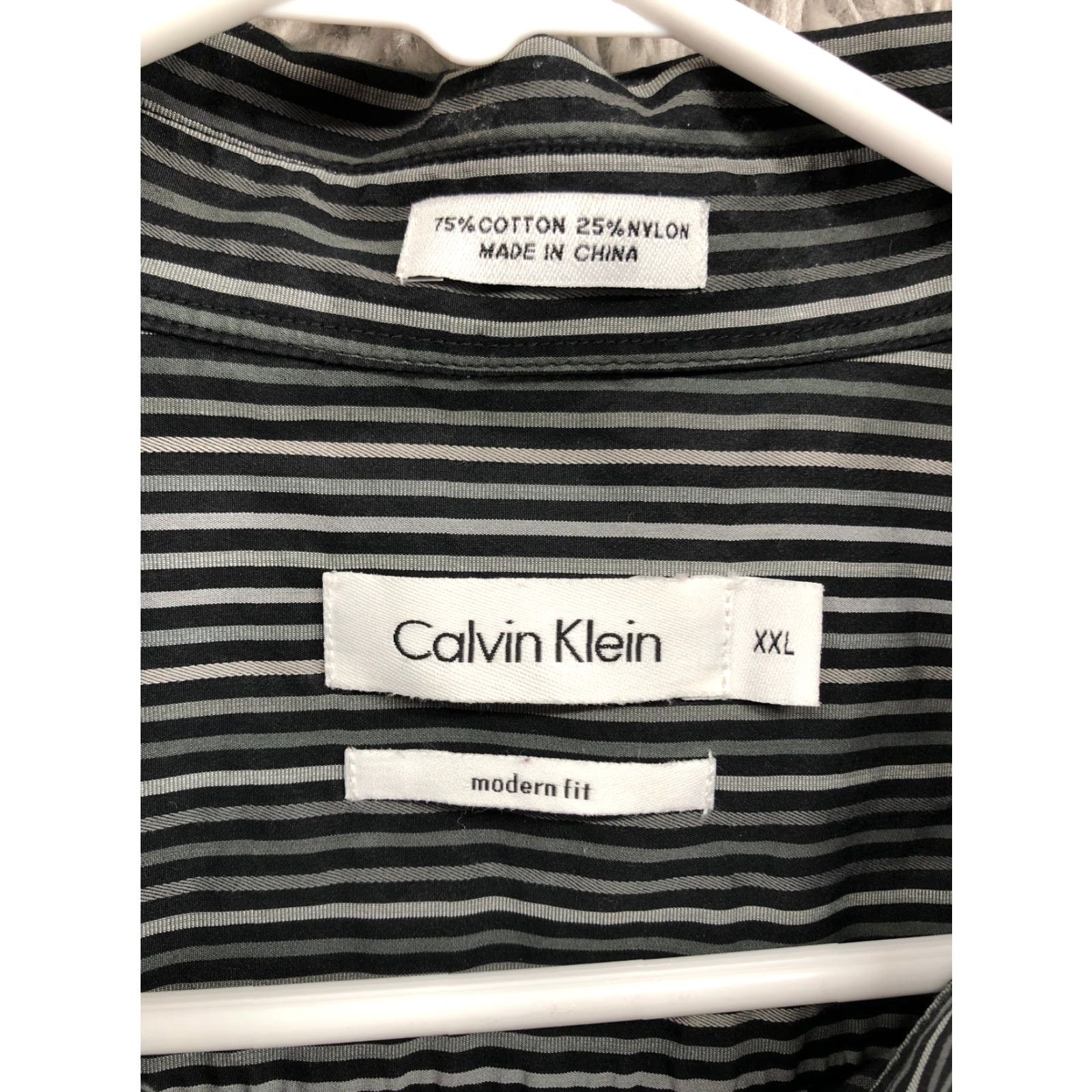 Calvin Klein Calvin Klein Shirt XL/XXL Mens Black Gray Striped Long Sleeve Spread Collar Button-Up Casual Size US XXL / EU 58 / 5 - 6 Thumbnail