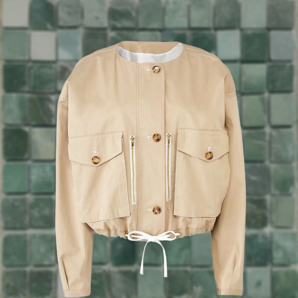 Badgley Mischka Badgley Mischka Womens Jacket Shirt Khaki 18 Off-White Long Sleeve Drawstring 100% Cotton Womens (Regular) 11009240 Size XXL / US 16-18 / IT 52-54 - 1 Thumbnail