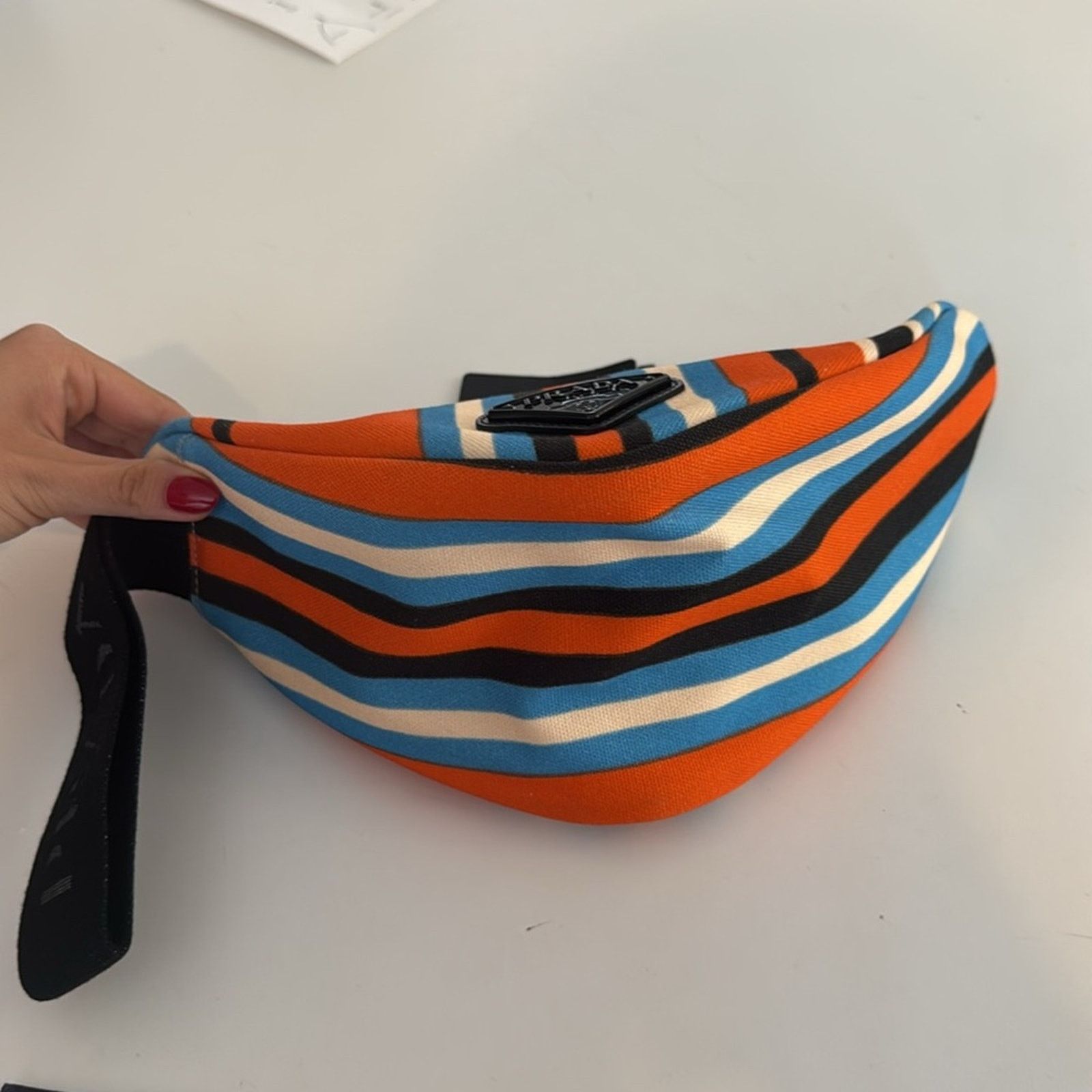Prada Prada’s Orange and Blue Striped Bag | Wristlet Pouch Size ONE SIZE - 3 Thumbnail