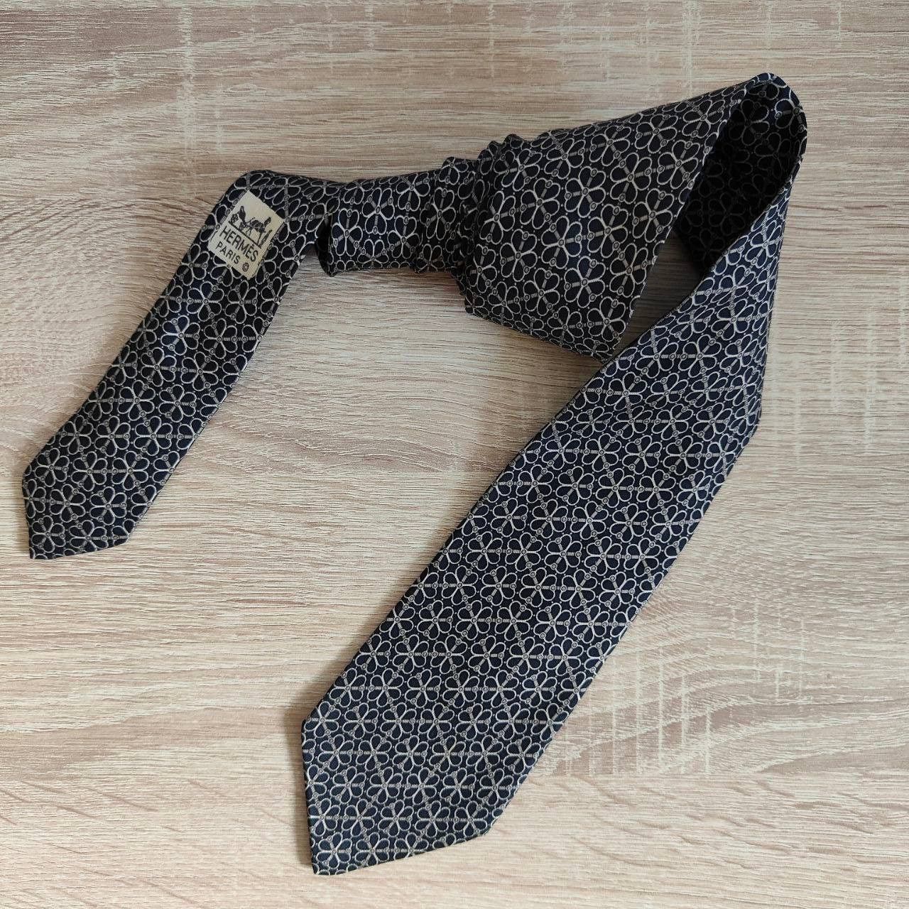 Hermes Hermes Paris Silk Tie 7078 OA Geometry Black Size ONE SIZE - 2 Thumbnail