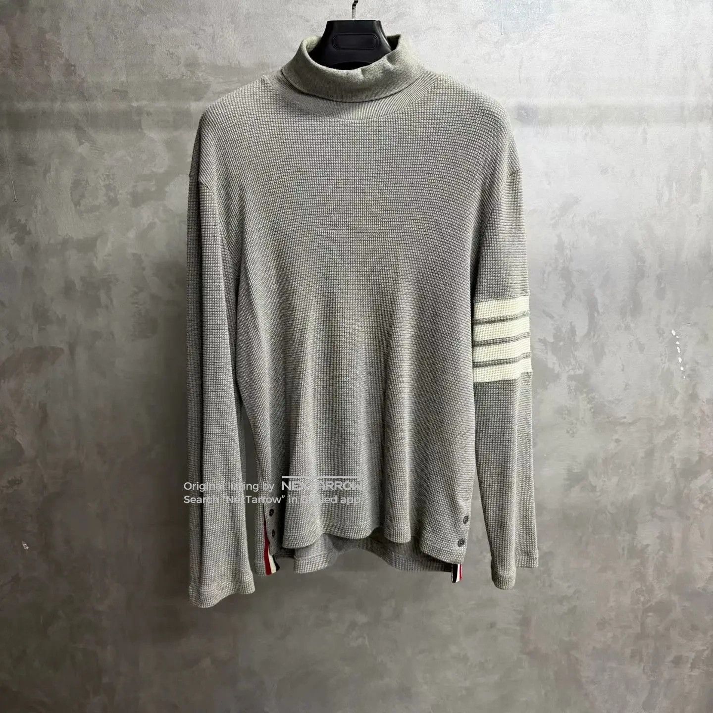 Thom Browne Thom Browne Gray Four-Stripe Waffle Knit Turtleneck Size US S / EU 44-46 / 1 - 1 Thumbnail