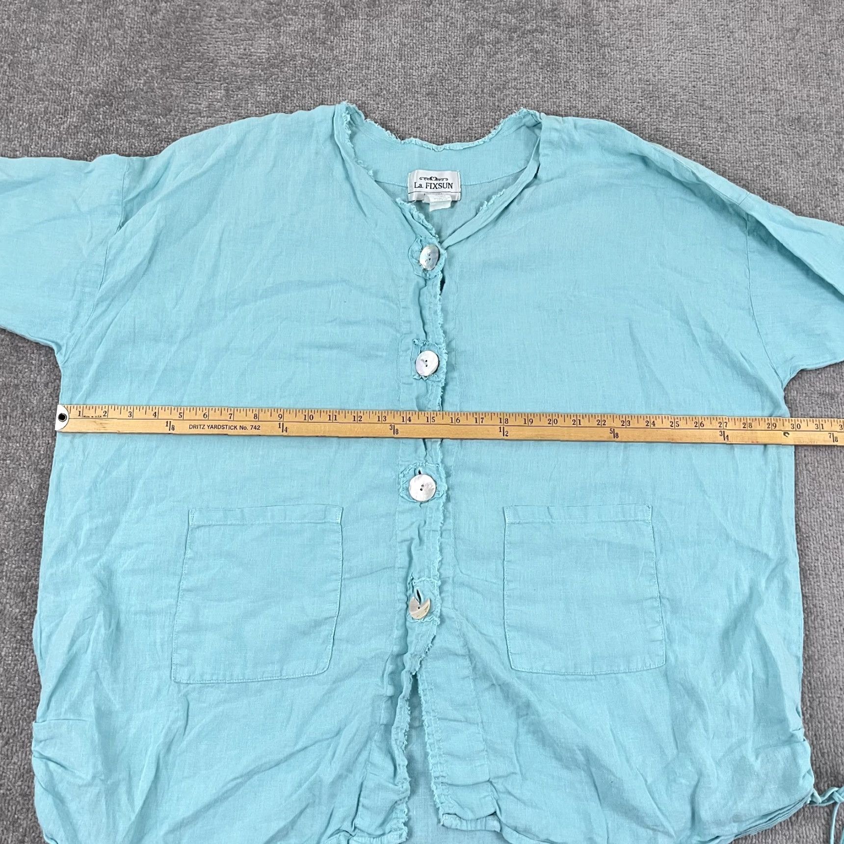 Vintage VINTAGE LA. FIXSUN Button Up Shirt Womens Large Oversized Boxy Blue Linen Side Shirring Size L / US 10 / IT 46 - 4 Thumbnail