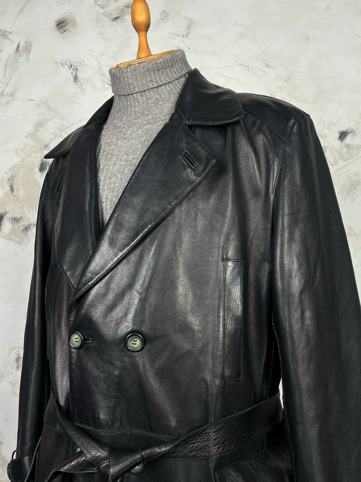 Genuine Leather Vintage Roberto Terrani Leather Trench Coat Jacket M - L 50 Size US L / EU 52-54 / 3 - 3 Thumbnail