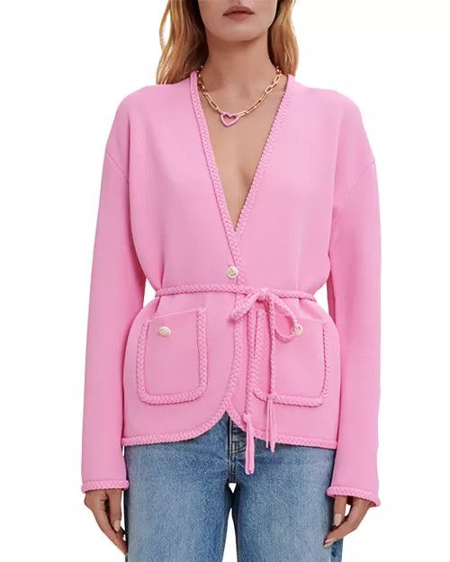 Maje MAJE Madene Belted Knit Cardigan Pink Size 1/S Size S / US 4 / IT 40 - 1 Thumbnail