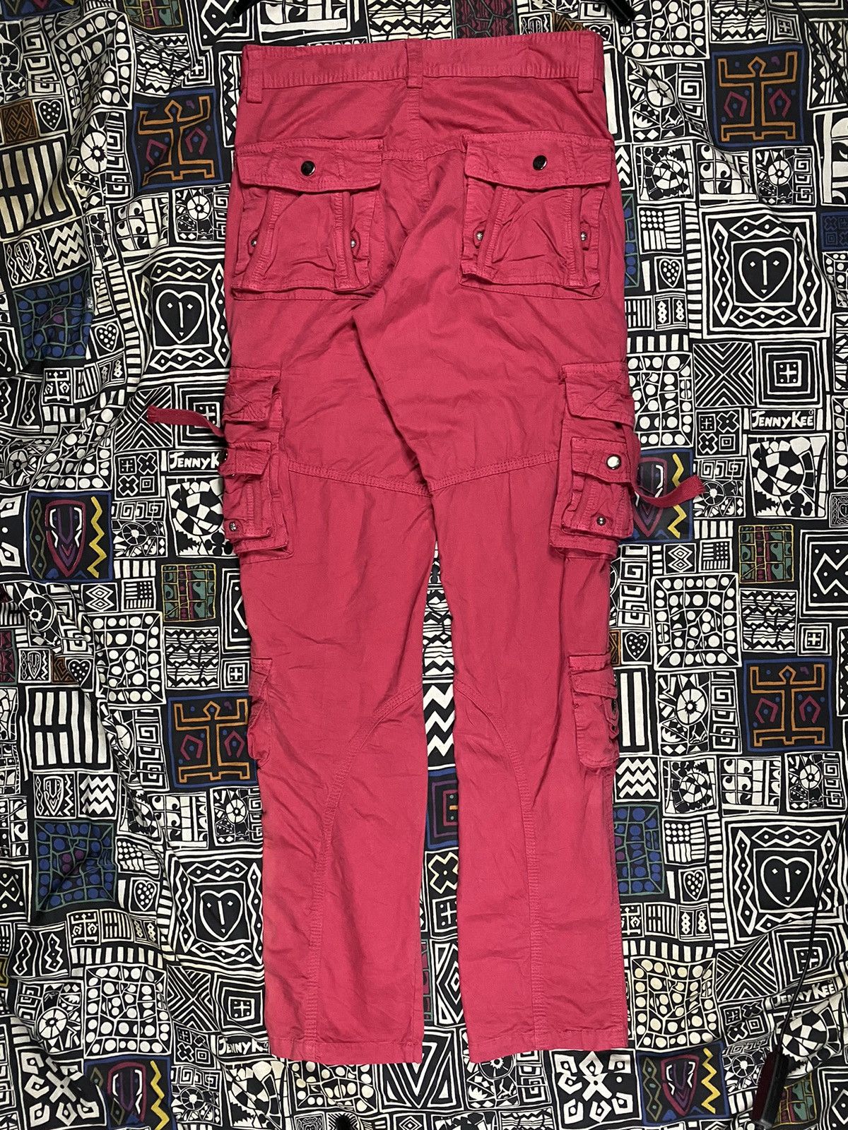 14th Addiction × Japanese Brand × Le Grande Bleu (L.G.B.) Junye Red Disteressed Multipocket Cargo Pants Size US 29 - 10 Thumbnail