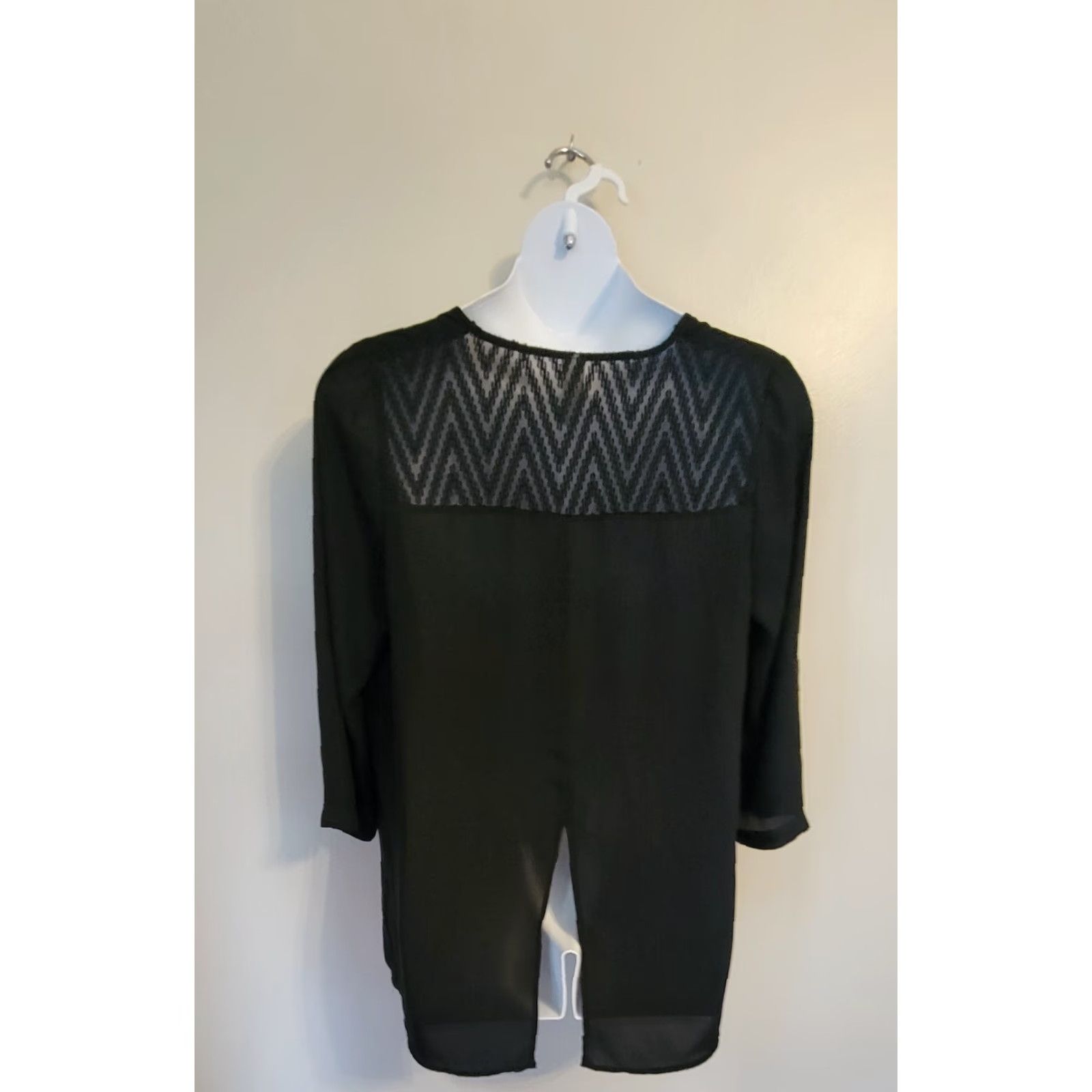 Vintage Pure Energy Black Tunic Blouse 1X V-Neck 3/4 Sleeve Sheer Back Split Casual Womens Plus Size Size XL / US 12-14 / IT 48-50 - 3 Thumbnail