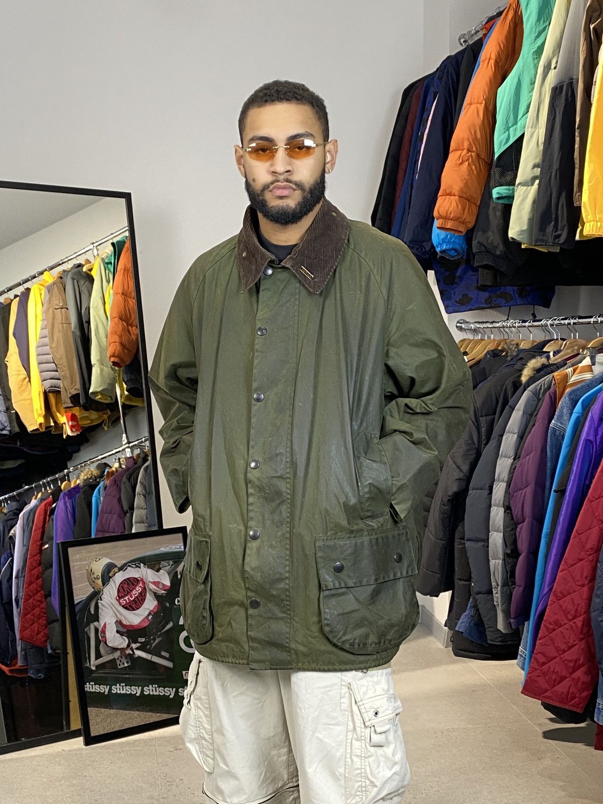 image of Barbour Beaufort Vintage Waxed Jacket Size L-Xl in Khaki, Men's