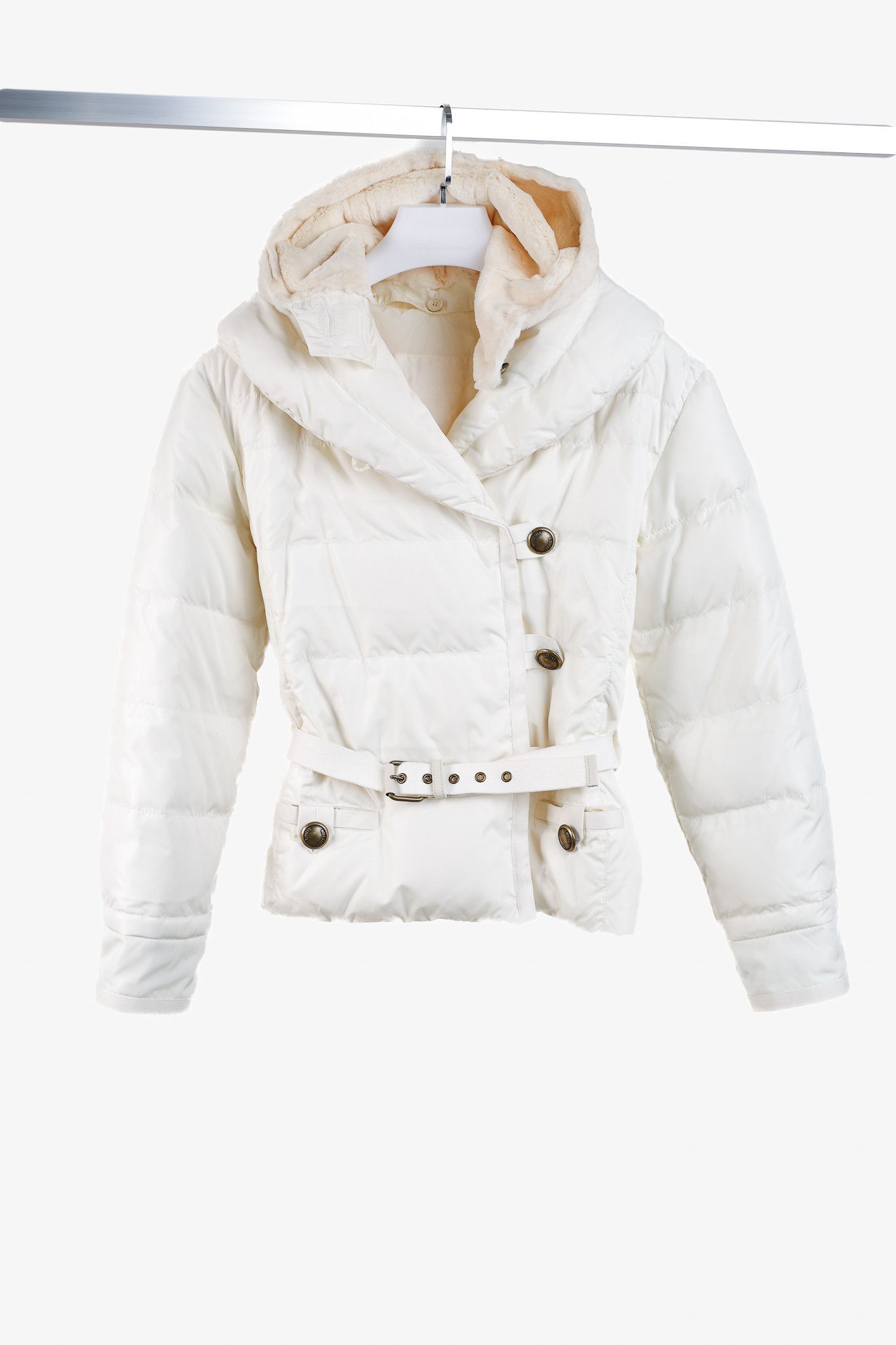Louis Vuitton Louis Vuitton Cream Mink-Hood Belted Down Jacket Size S / US 4 / IT 40 - 1 Thumbnail