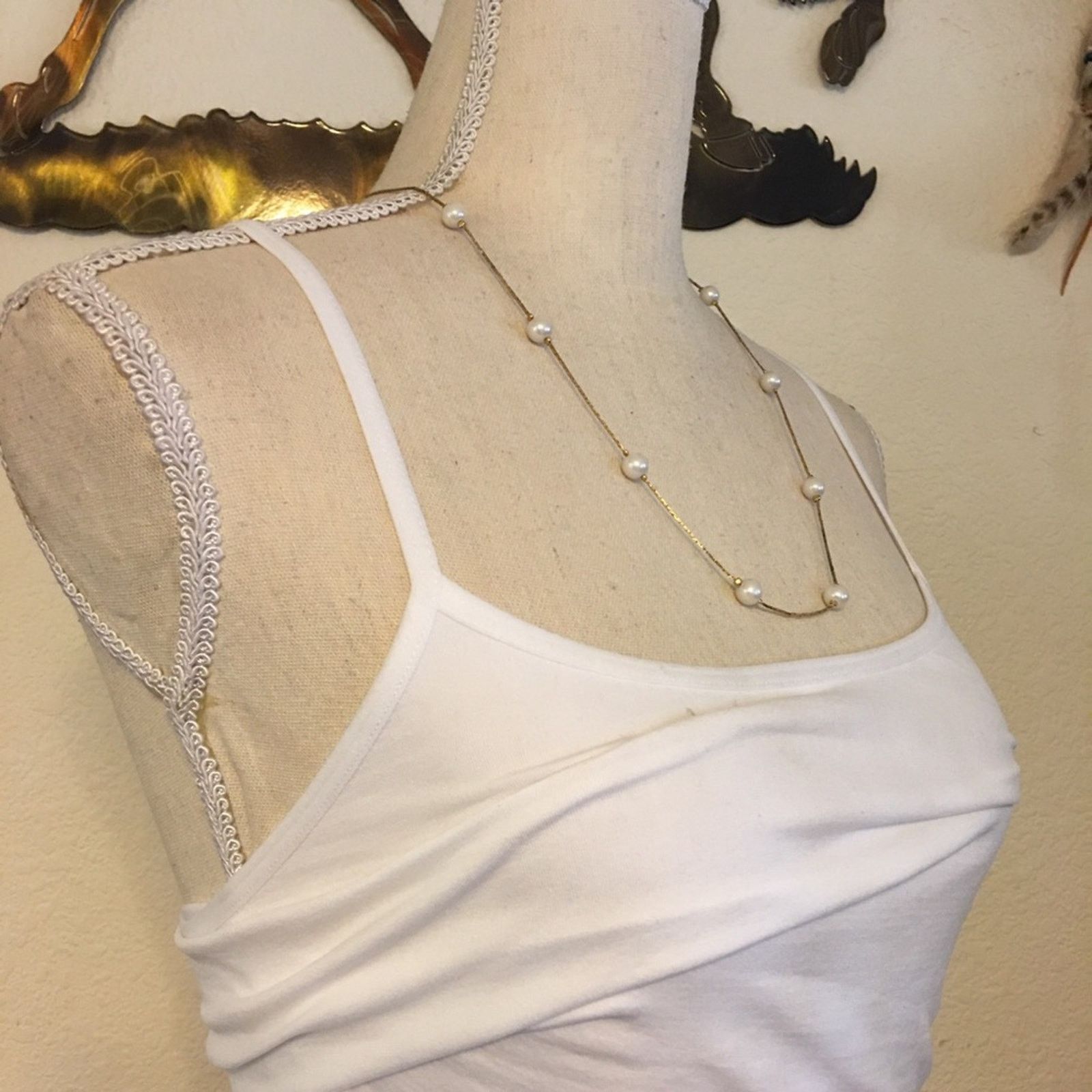 Jewelry Vintage gold tone box chain with pearls necklace Size ONE SIZE - 2 Thumbnail