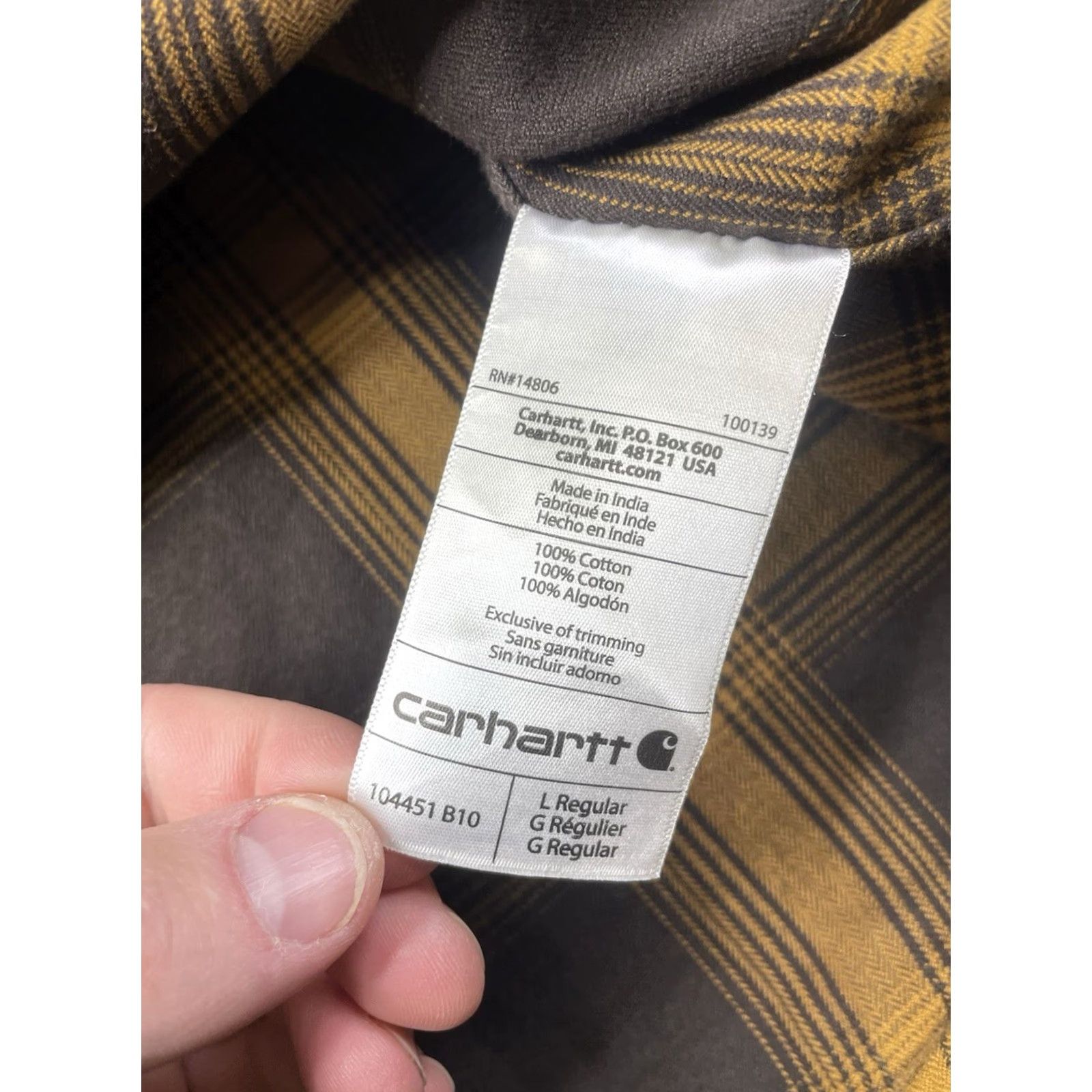 Carhartt Carhartt Work Flannel Shirt Plaid Long Sleeve Regular Fit 104451 B10 Mens Large Brown Cotton Flannel Button-Up Pockets Size US L / EU 52-54 / 3 - 7 Thumbnail