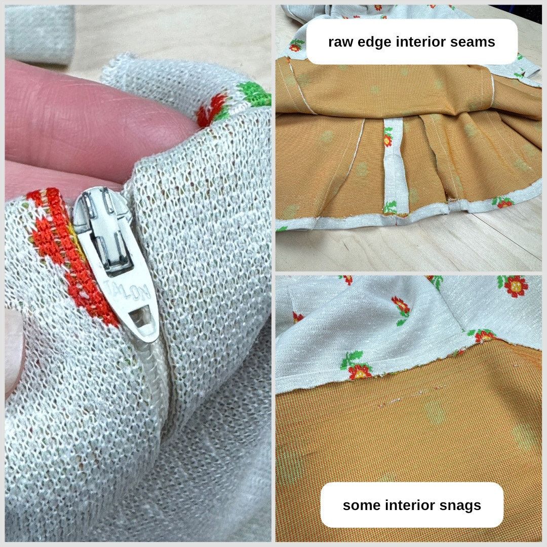 Handmade × Vintage Vintage 1970s Beige Floral Long Sleeve Pleated Skater Dress Size XS / US 0-2 / IT 36-38 - 4 Thumbnail