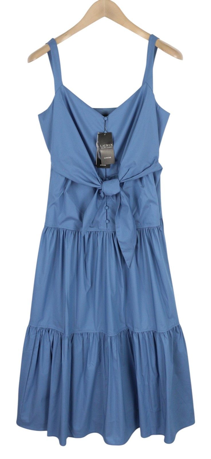 Lauren Ralph Lauren S Blue Sleeveless Tie-Front Tiered Dress 84682 Size S / US 4 / IT 40 - 1 Thumbnail