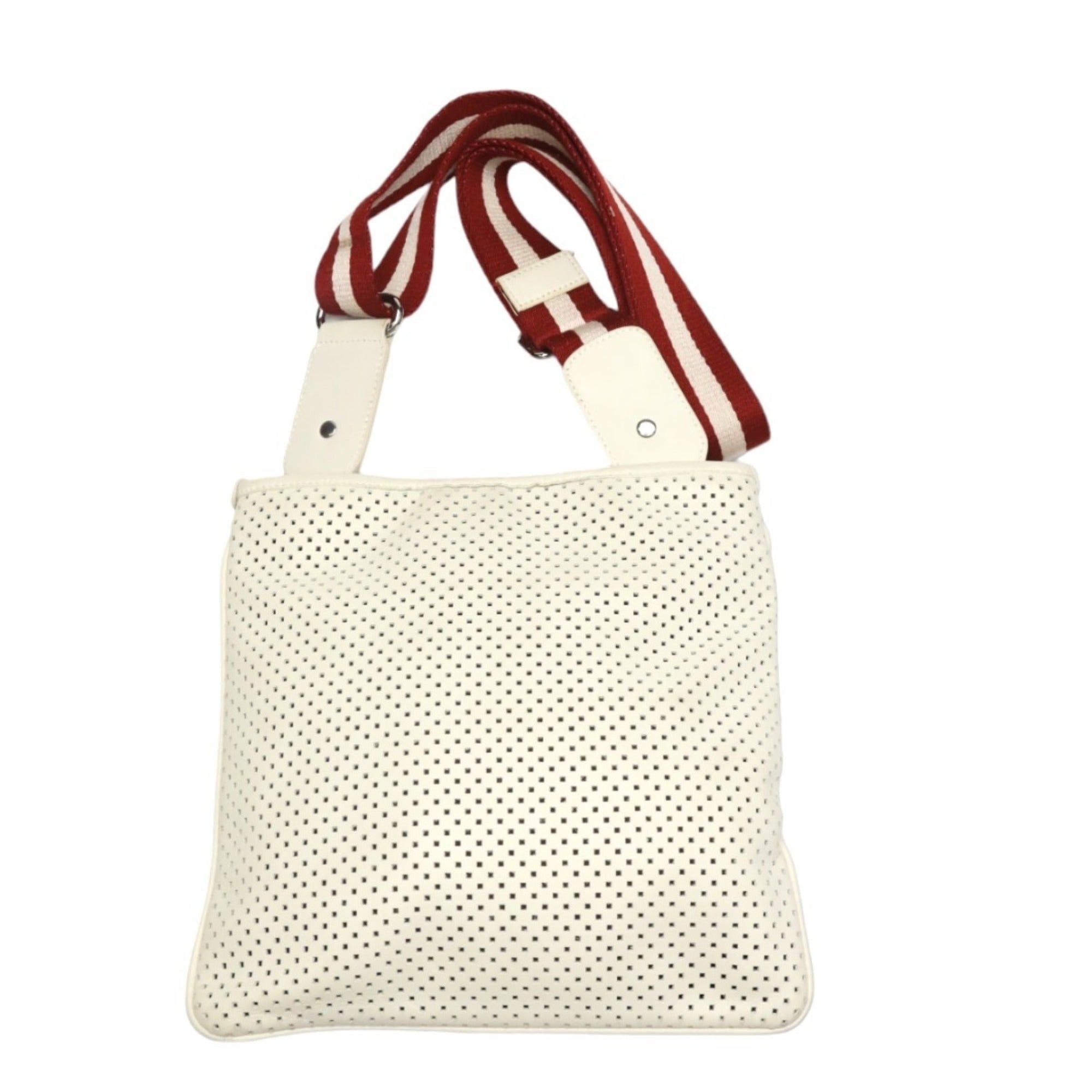 image of Bally Punching Leather Crossbody Shoulder Belt White Bag, Women's