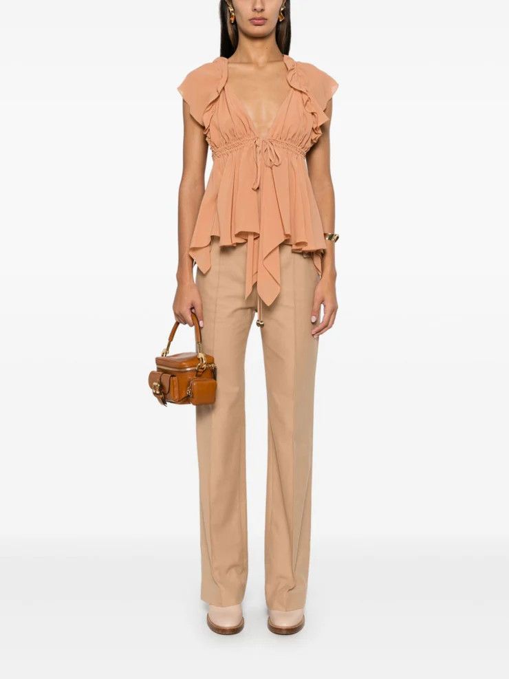 Chloe o1loc1c11025 Gathered Camisole Silk Top in Cheek Size M / US 6-8 / IT 42-44 - 4 Thumbnail