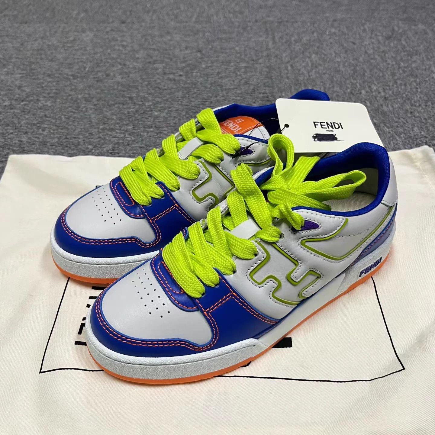 Fendi Fendi blue calfskin colorblock low-top sneaker Size US 5.5 / IT 35.5 - 1 Thumbnail