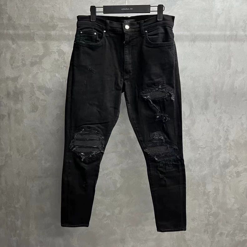 Amiri Amiri The latest black solid color Mx1 leather design stit Size US 34 / EU 50 - 1 Thumbnail