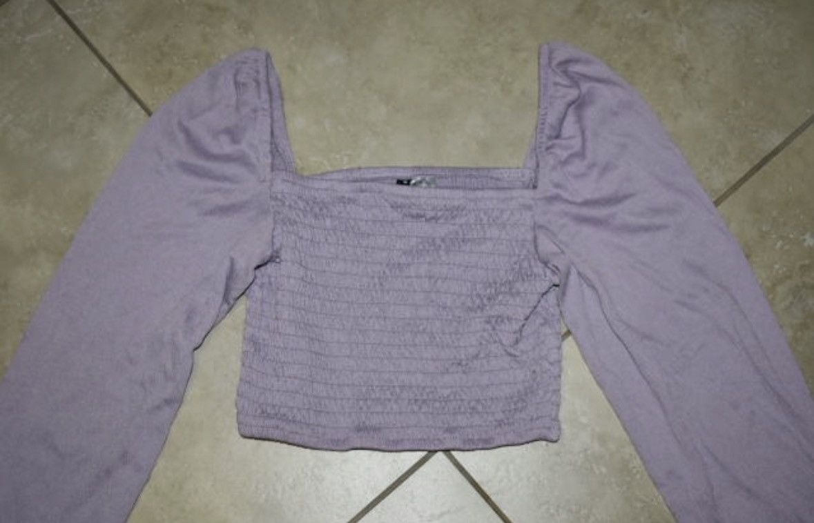 H&M H&M Stretch Lilac Purple Y2K Retro Crop Top Shirt Size XS / US 0-2 / IT 36-38 - 4 Thumbnail