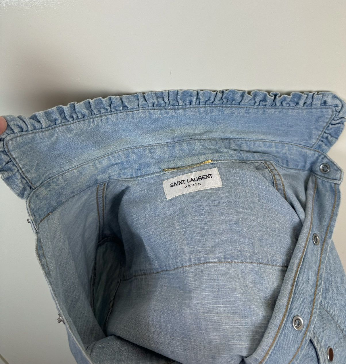 Saint Laurent Paris SAINT LAURENT Denim Light Blue Button Shirt Western Cowboy Size XS / US 0-2 / IT 36-38 - 17 Thumbnail