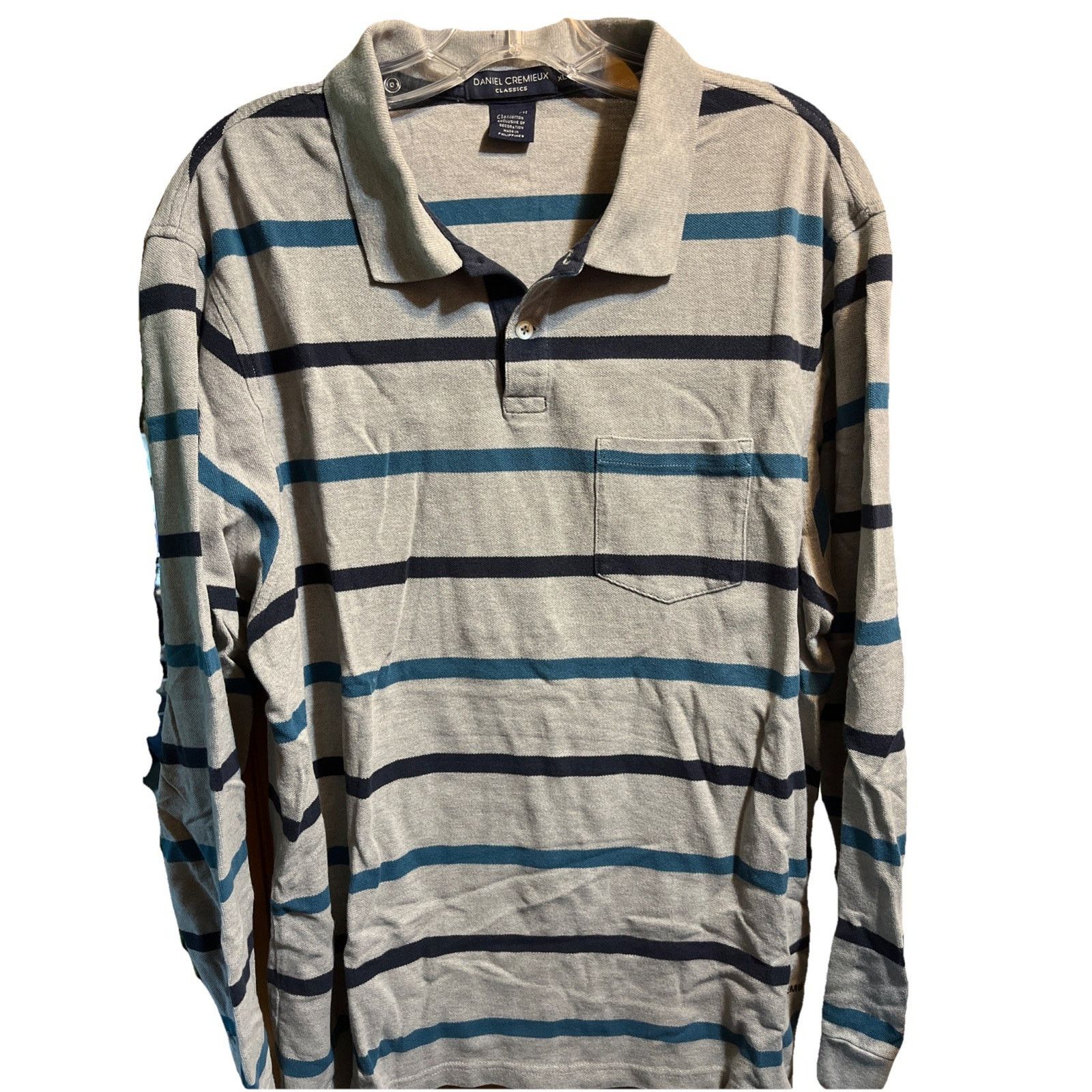 Daniel Cremieux Daniel Cremieux Classic Gray Navy Stripe Rugby Polo Shirt XL Size US XL / EU 56 / 4 - 1 Thumbnail