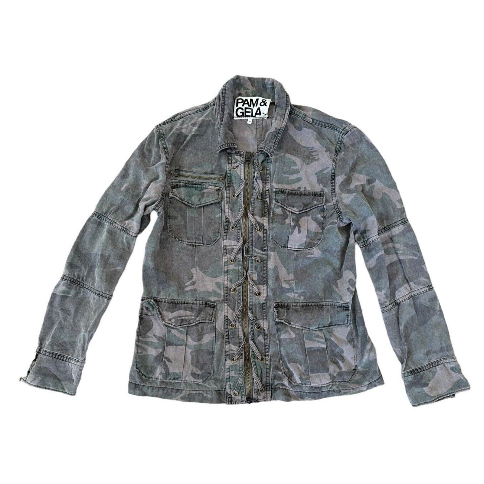 Pam & Gela GREEN DAY Camo Retro Vintage Denim Band Concert Zip Jacket Size S / US 4 / IT 40 - 5 Thumbnail