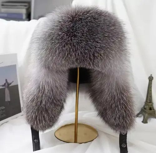 VIBE Real Fur Ushanka Winter Russian Natural Leather Hat Size ONE SIZE - 7 Thumbnail
