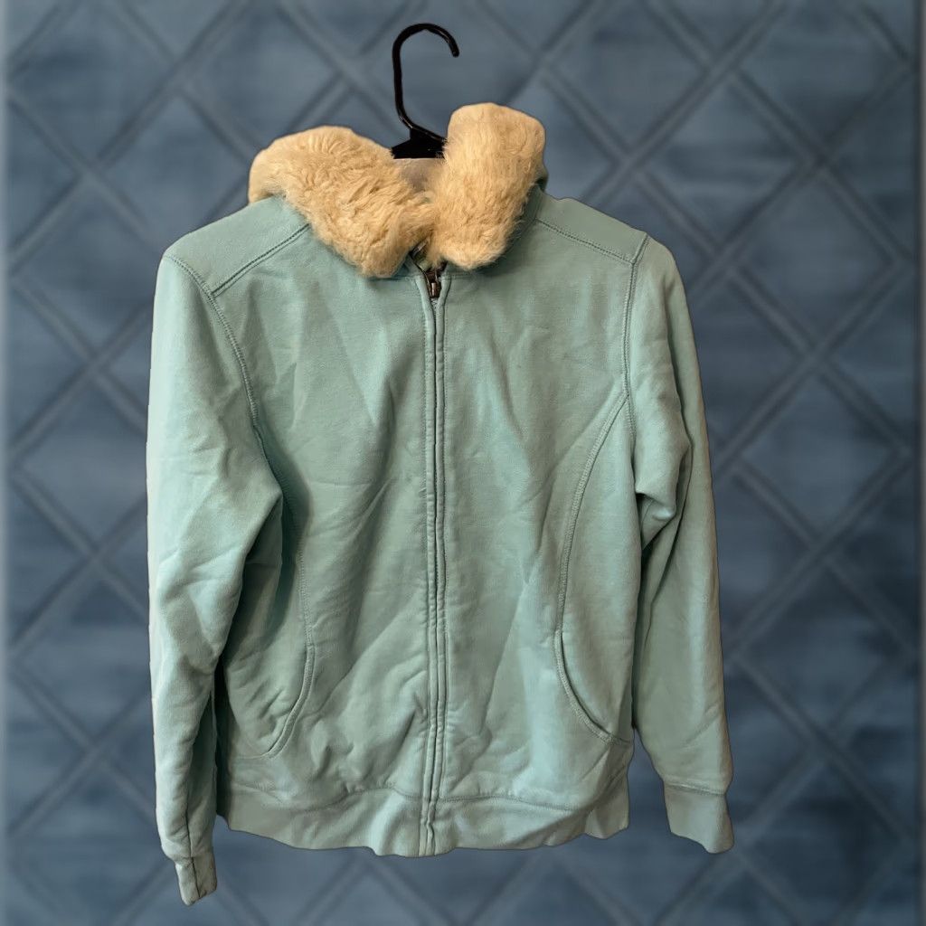 Vintage LL Bean Women’s Sweatshirt Small Blue Zip Hooded Faux Fur Lined Fur Ruff Hood Size S / US 4 / IT 40 - 1 Thumbnail