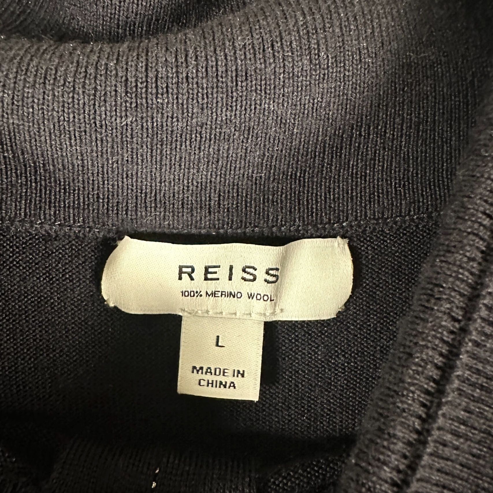 Reiss Blackhall Sweater Mens L Navy Long Sleeve 1/4 Zip Merino Wool Flaw