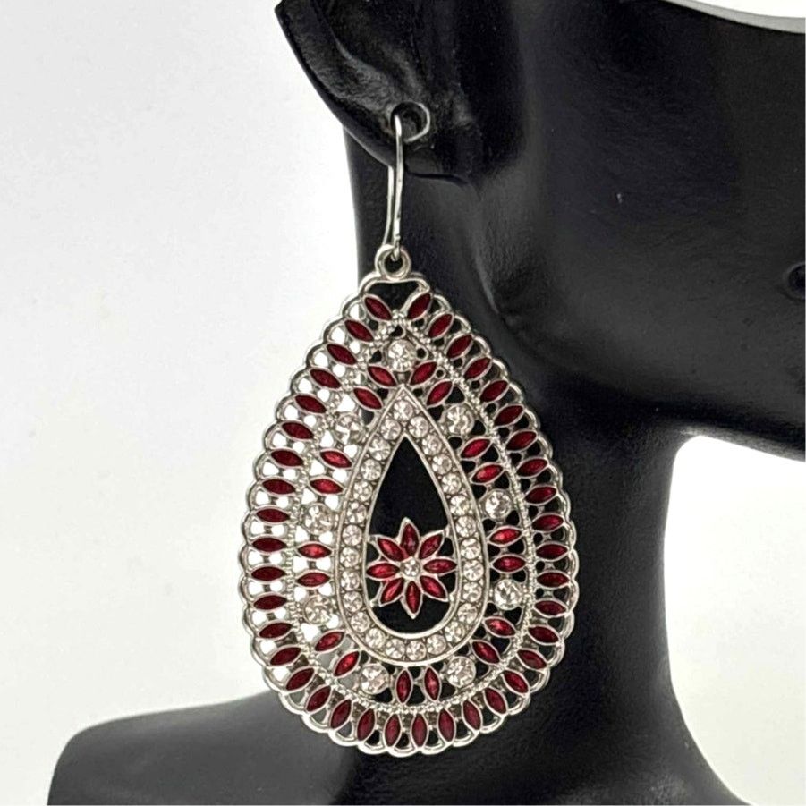 Other Red & Silver Floral Earrings Size ONE SIZE - 1 Thumbnail