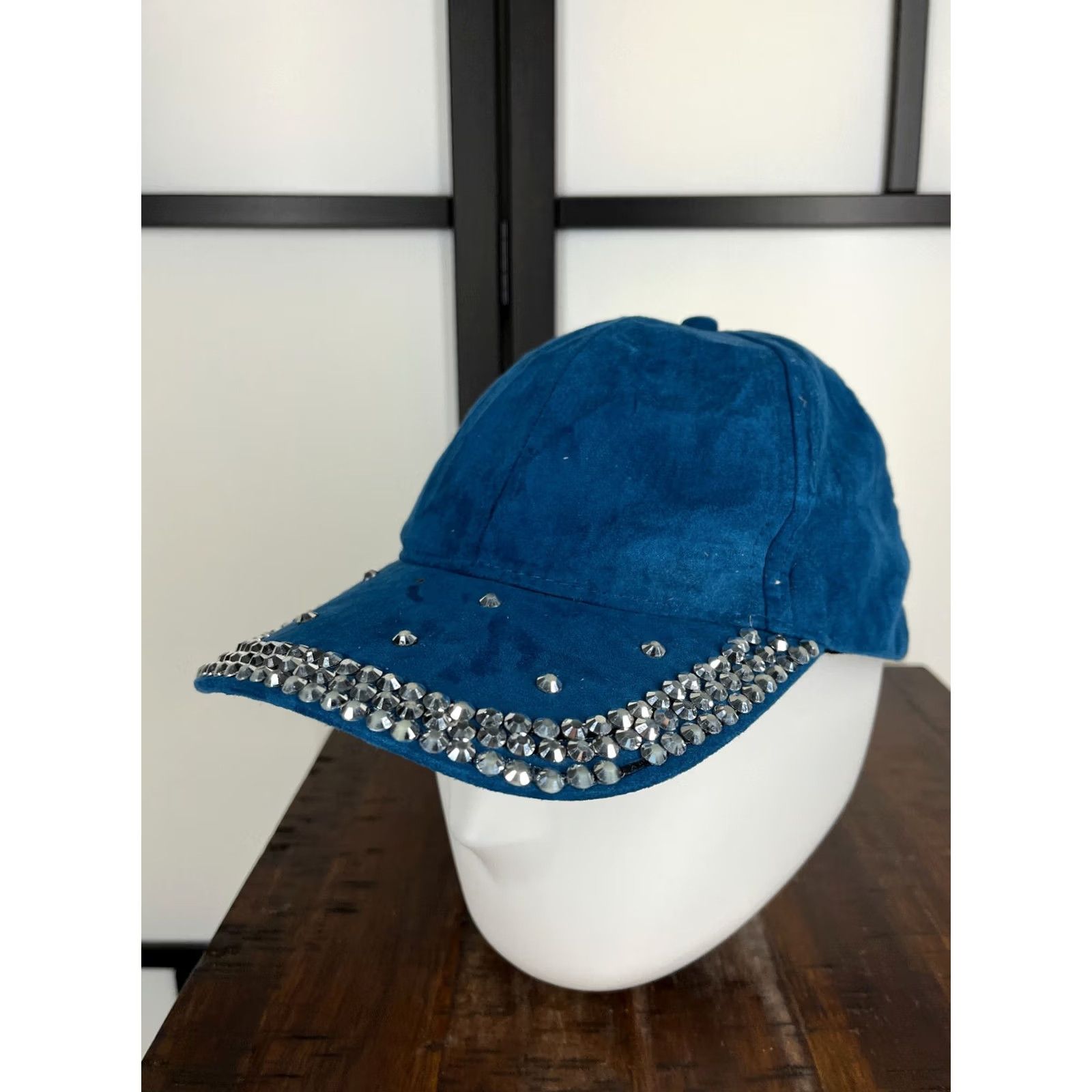 Vintage Nike Hat Cap Strap Back Womens One Size Blue Rhinestone Bling Jeweled Polyester Blend Strap Back Adjustable Fashion Hat Size ONE SIZE - 4 Thumbnail