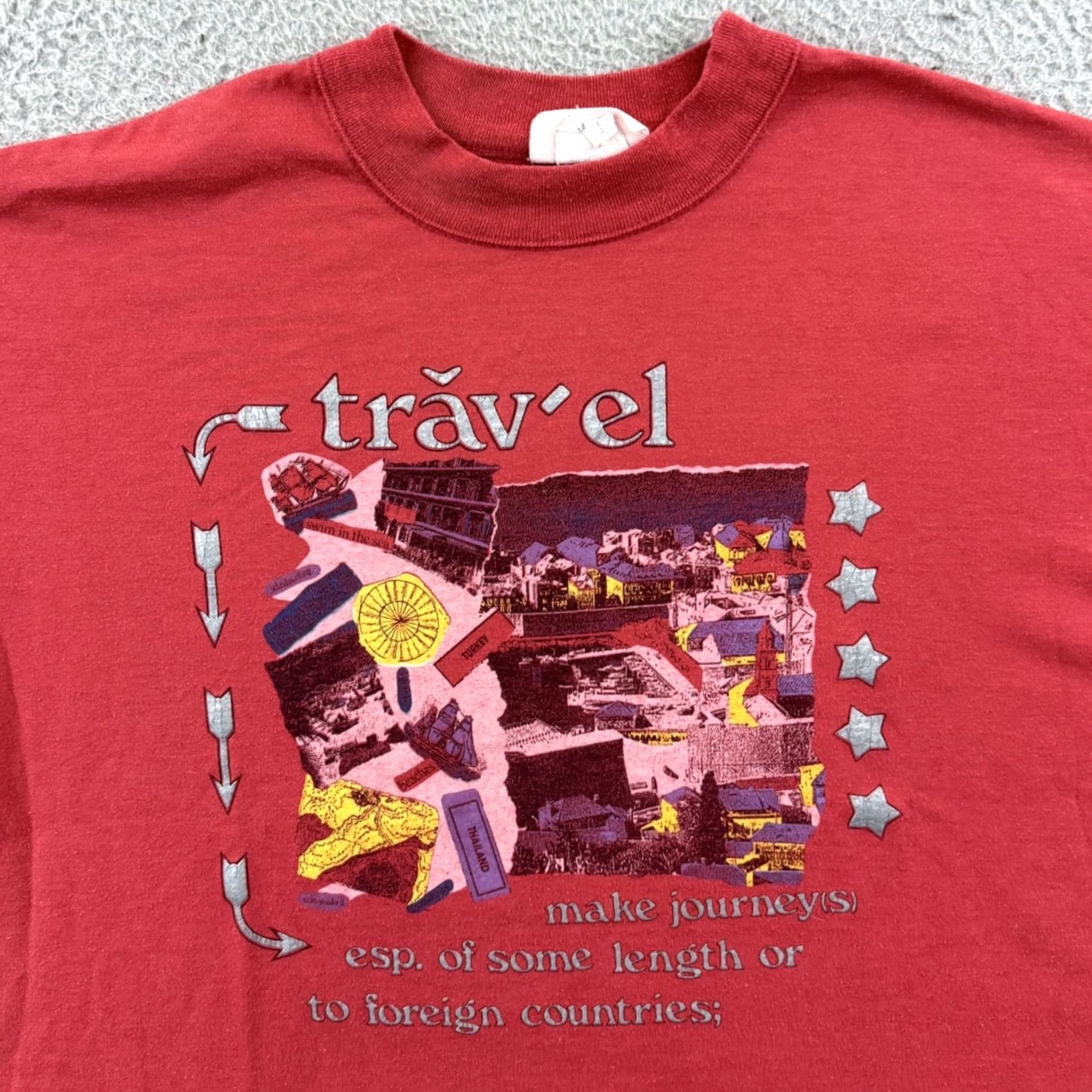 Jerzees VINTAGE Jerzees Travel T-Shirt Men XL Blue 90s Graphic Print Short Sleeve Crew Neck Size US L / EU 52-54 / 3 - 3 Thumbnail