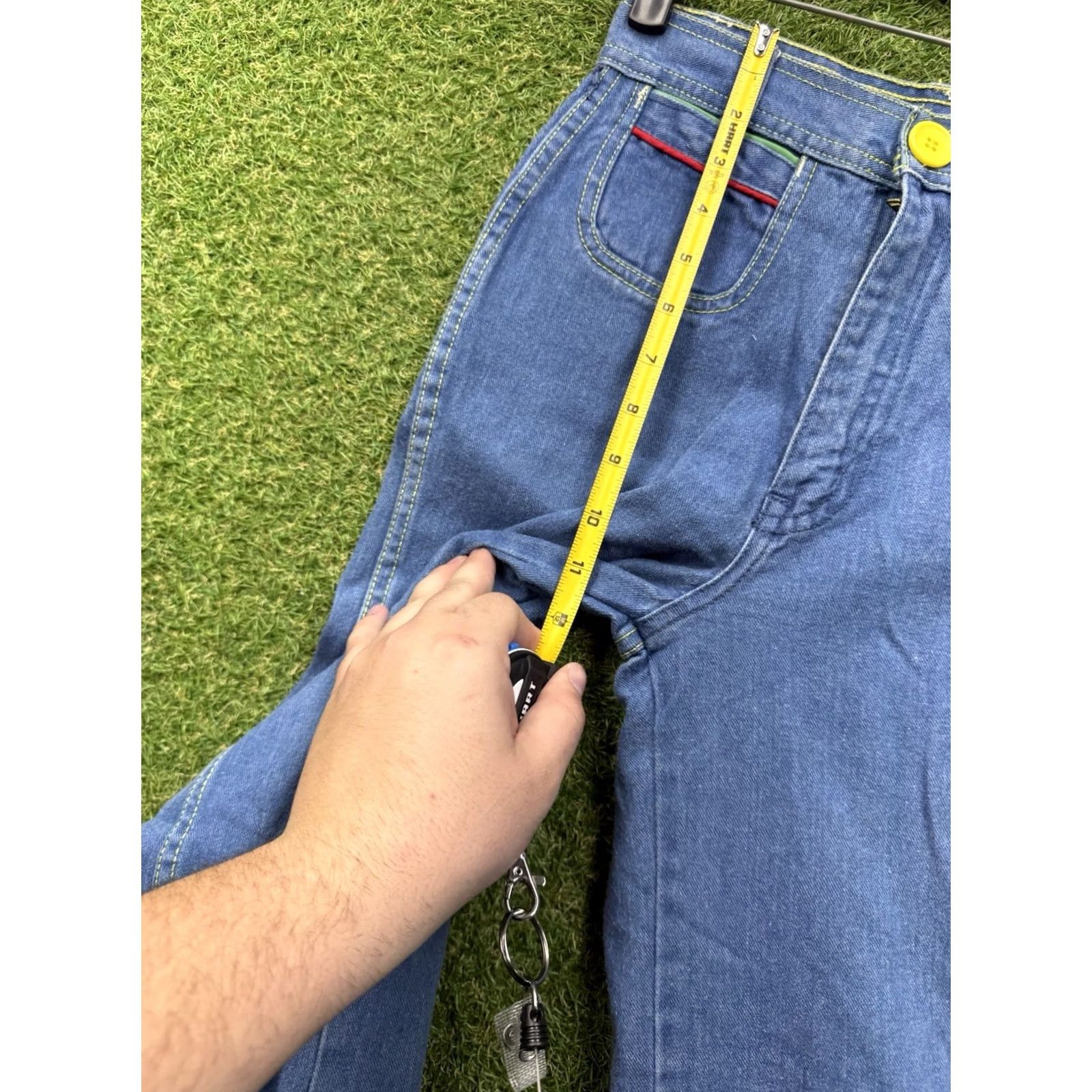 Wrangler VINTAGE Wrangler Bell Bottom Jeans Womens 24x30 Pink Stripe Pockets Boho Stretch Denim Blue 1970s Mens Wom... Size 25" / US 0 / IT 36 - 6 Thumbnail