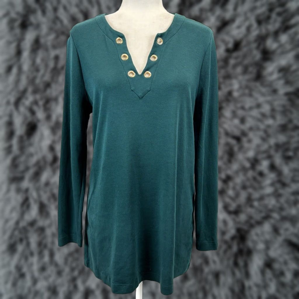 Vintage Chicos Pima Grommet Tunic Top Shirt Sz 1 US Medium Green Womens Shirt Tunic V-Neck Long Sleeve Cotton Size M / US 6-8 / IT 42-44 - 1 Thumbnail