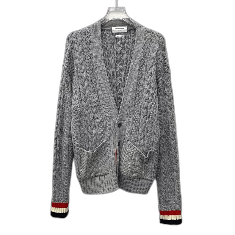 Thom Browne Gray V-neck Knitted Cardigan