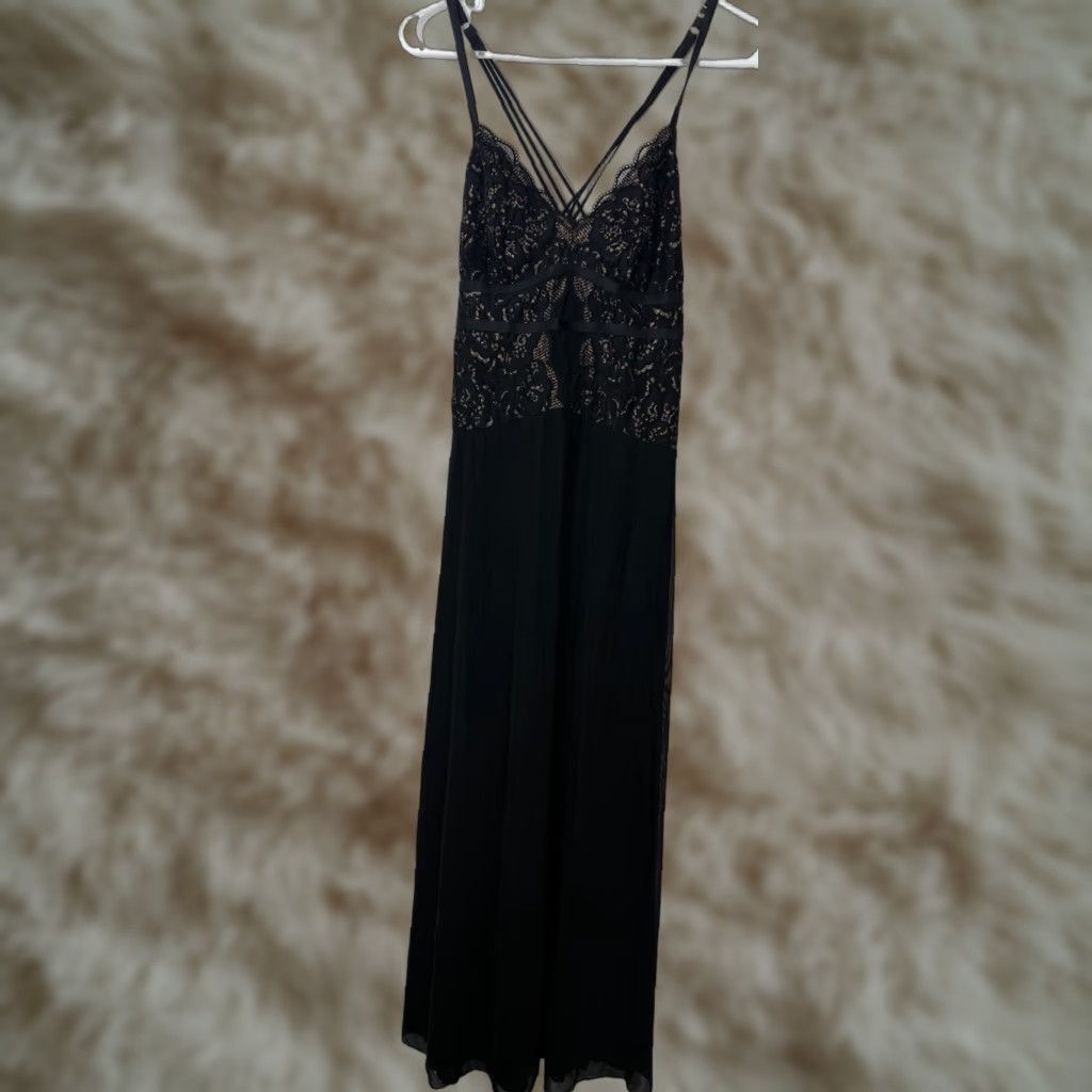 Vintage SOMA Tank Dress Black Lace Long Cover Slits Lined Women's Sz S |  Grailed