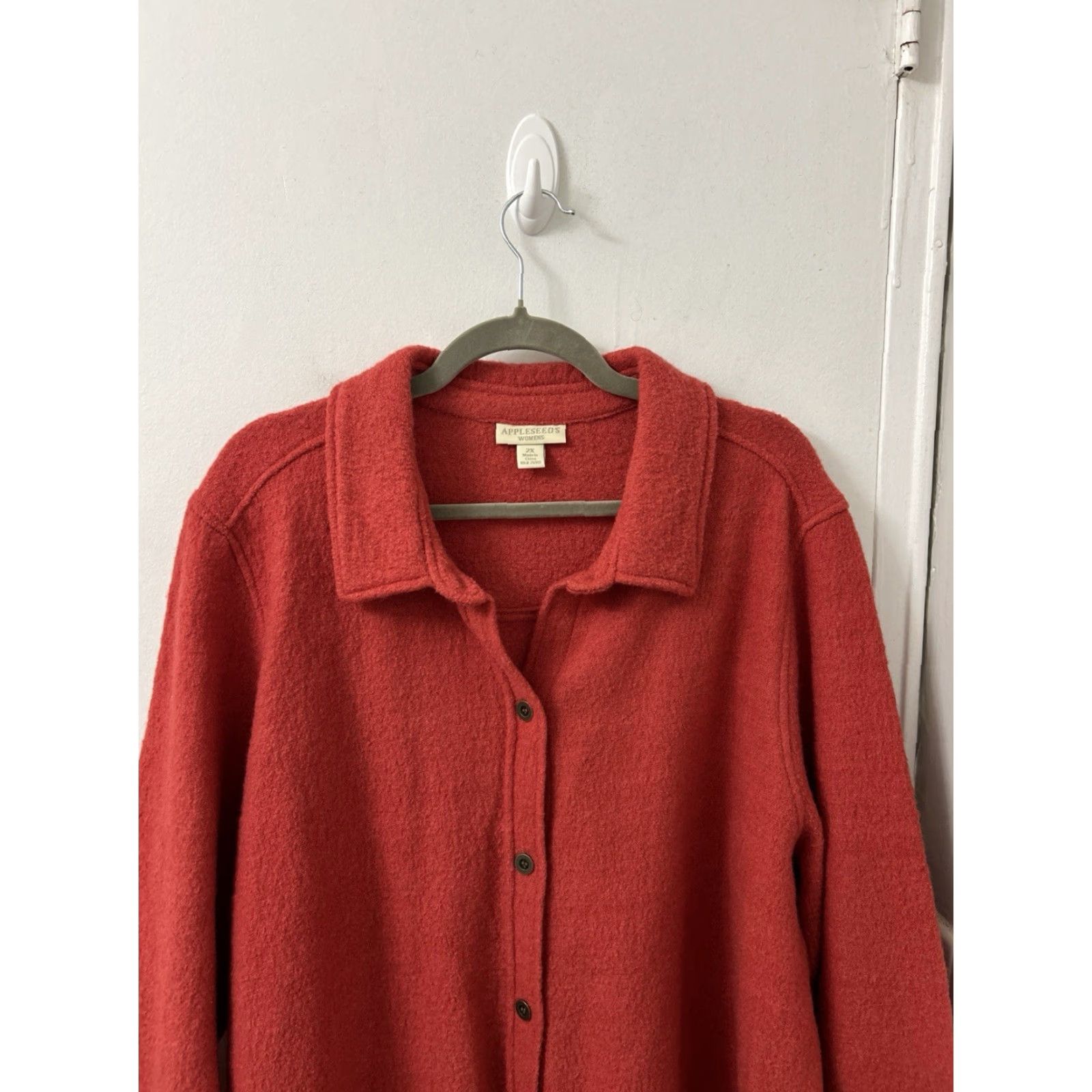 Vintage Appleseed's Shirt Jacket Womens 2XL Red 100% Wool Long Sleeve Button Front Coat Knit Classic Fall Winter Size XXL / US 16-18 / IT 52-54 - 2 Thumbnail