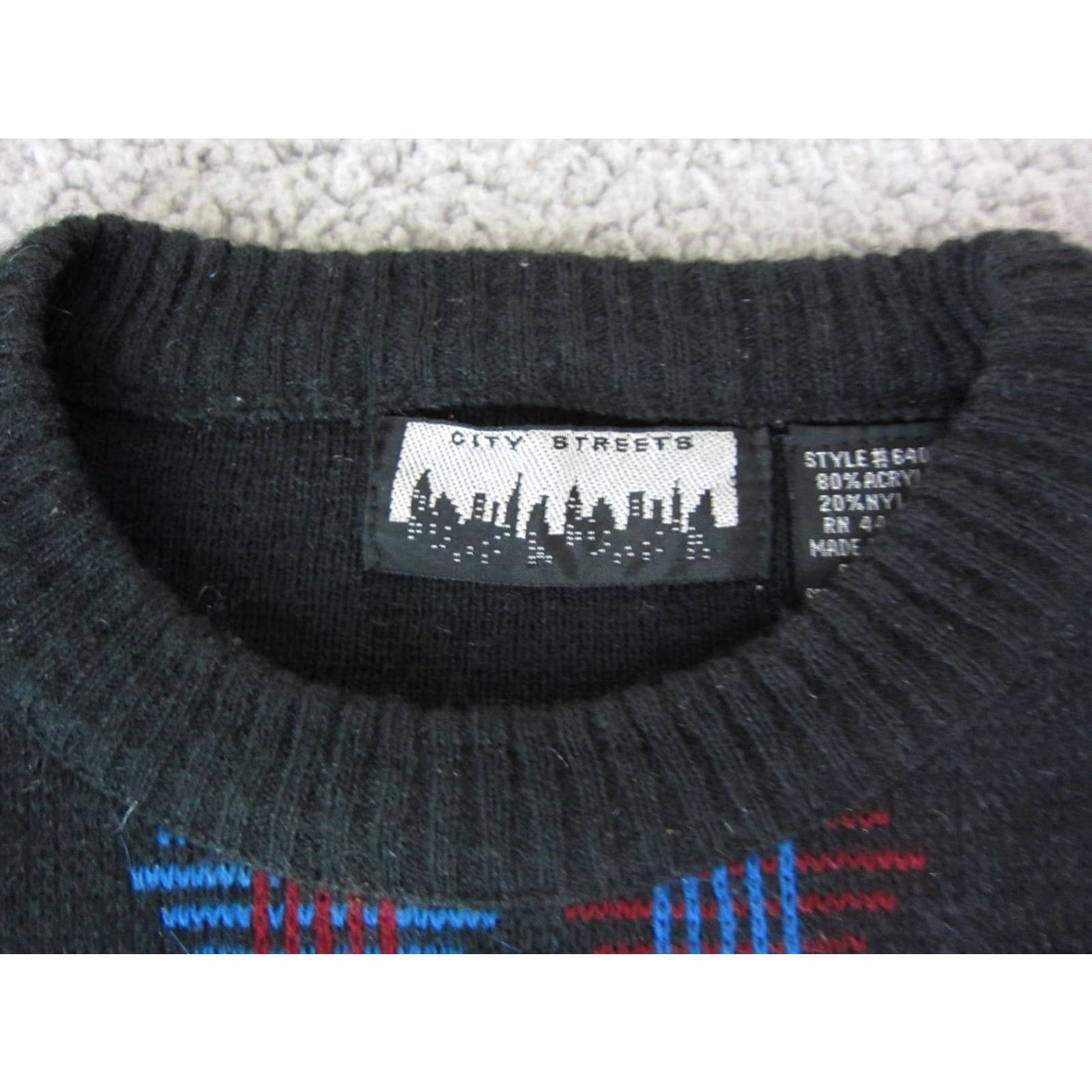 Vintage VINTAGE City Streets Sweater Mens XL Black Geometric Knit 80s 90s Pullover Knit Lightweight Casual Size US XL / EU 56 / 4 - 5 Thumbnail