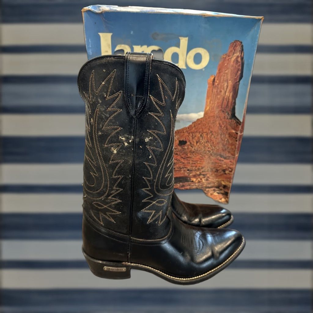 Vintage VINTAGE Laredo Western Cowboy Heel Boots Men’s 8.5 Black Leather Cowboy Boots Mens 8.5 Black Western Style Size US 8.5 / EU 41-42 - 1 Thumbnail
