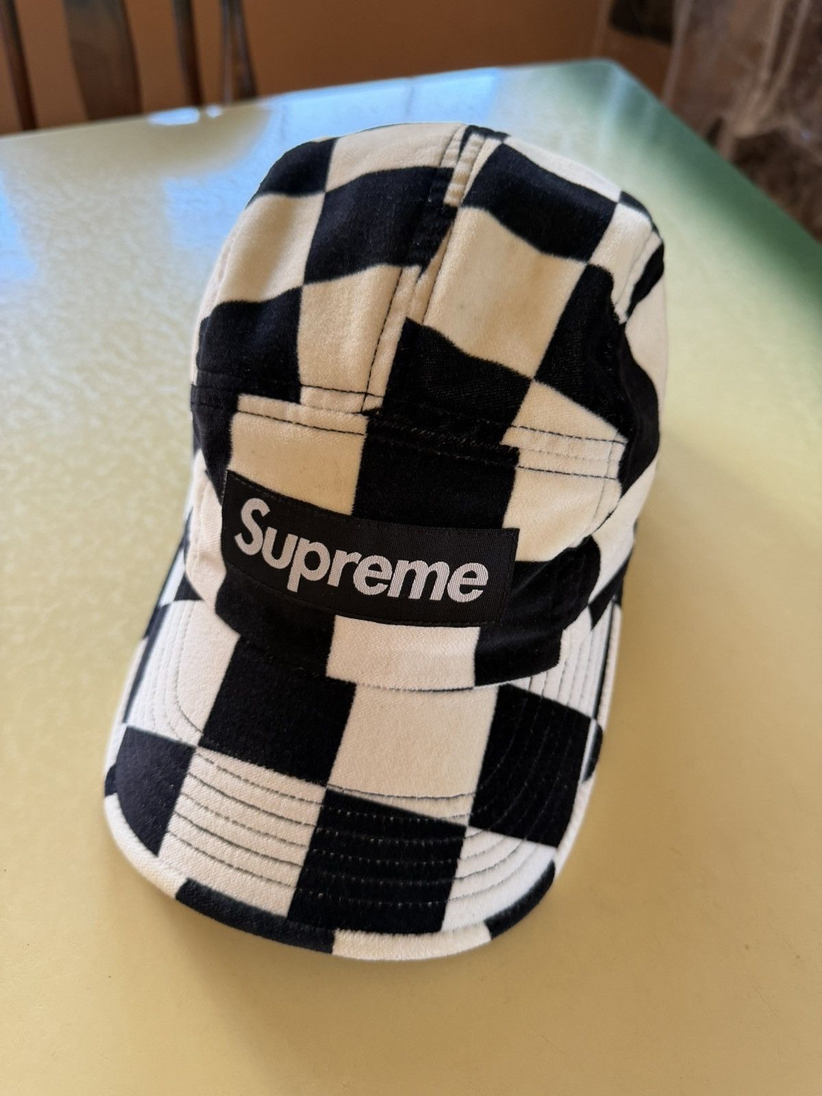 Supreme Supreme Velvet Checkerboard Camp Cap Size ONE SIZE - 1 Thumbnail