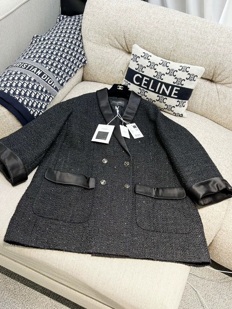Chanel Chanel 22S show black glitter satin lapel silhouette jacke Size XS / US 0-2 / IT 36-38 - 3 Thumbnail