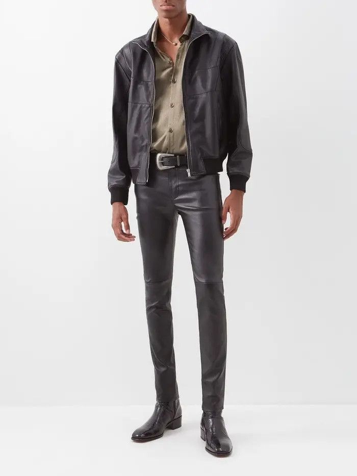 Saint Laurent Paris oc11z1225 Skinny Pants in Stretch Grained Leather Black Size US 40 / EU 56 - 4 Thumbnail