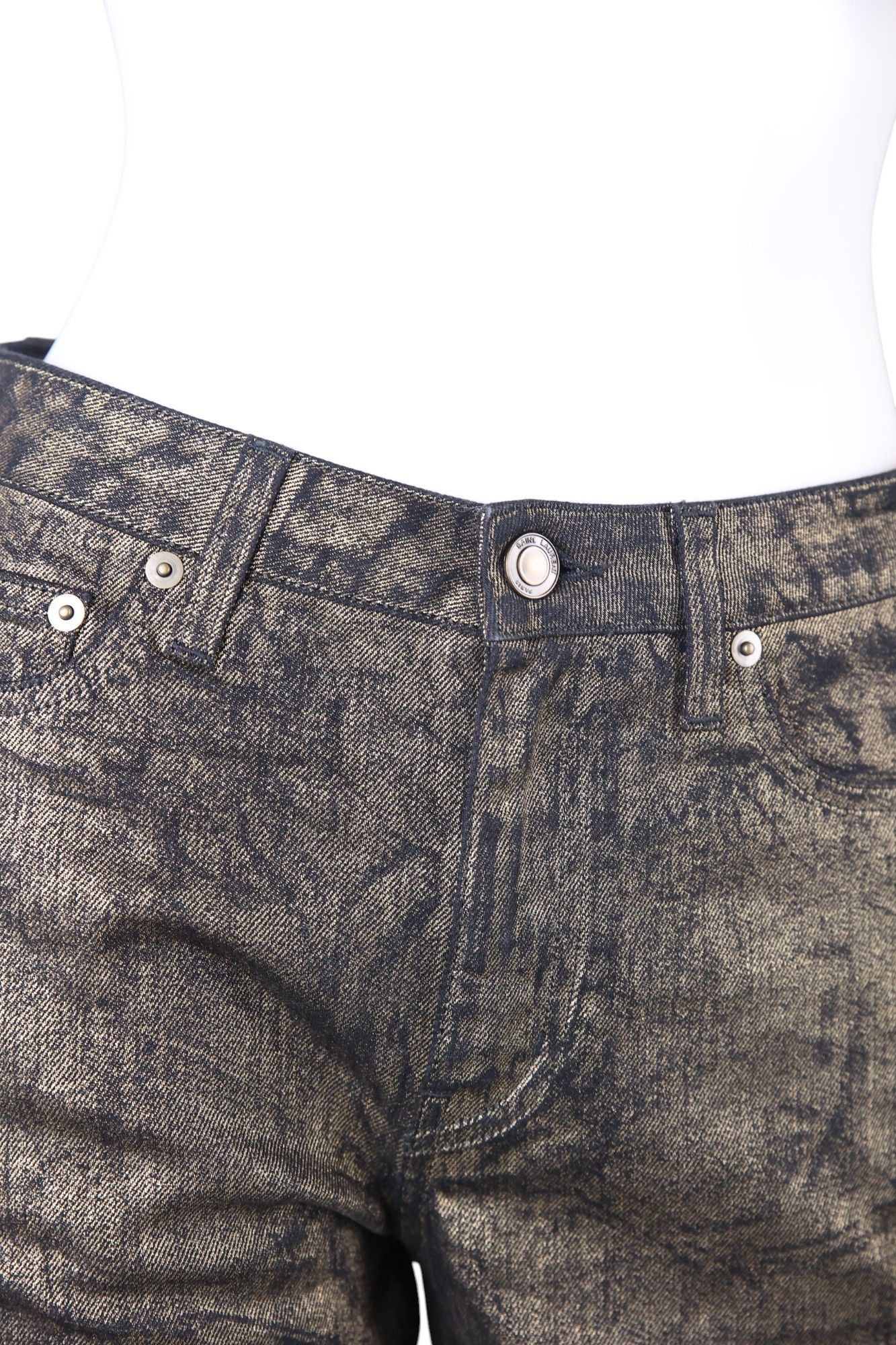 Anthony Vaccarello × Saint Laurent Paris S/S 2017 Waxed Gold Skinny Jeans Size US 27 - 4 Thumbnail