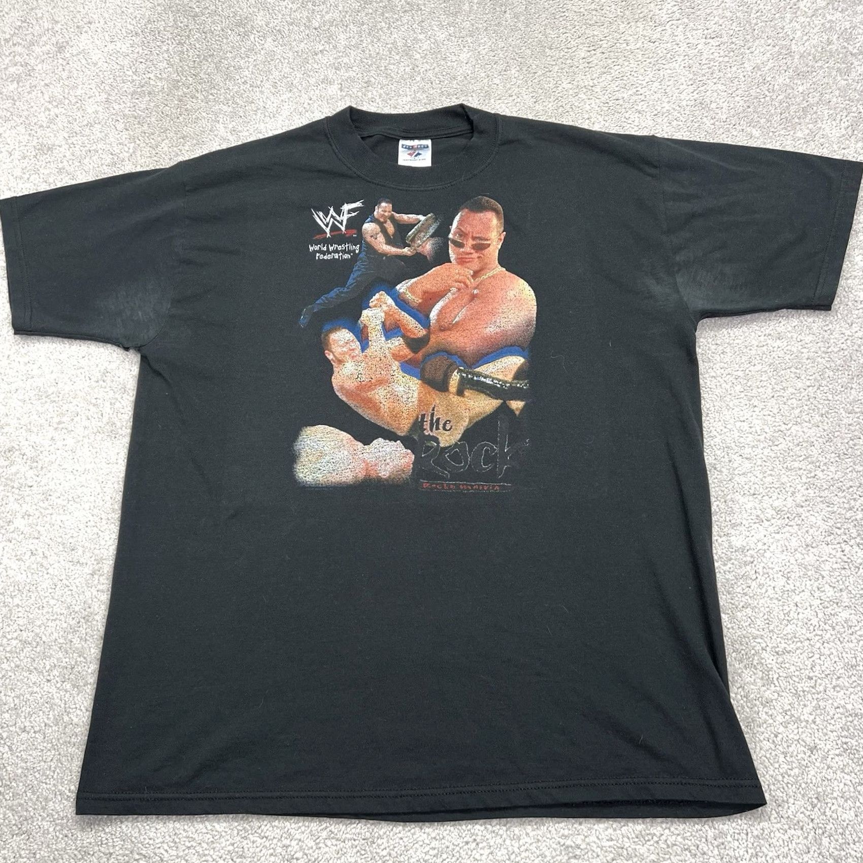 Jerzees VINTAGE WWF The Rock Shirt Adult XL 90s 1999 Wrestling Black Short Sleeve Flaw Size US XL / EU 56 / 4 - 2 Thumbnail