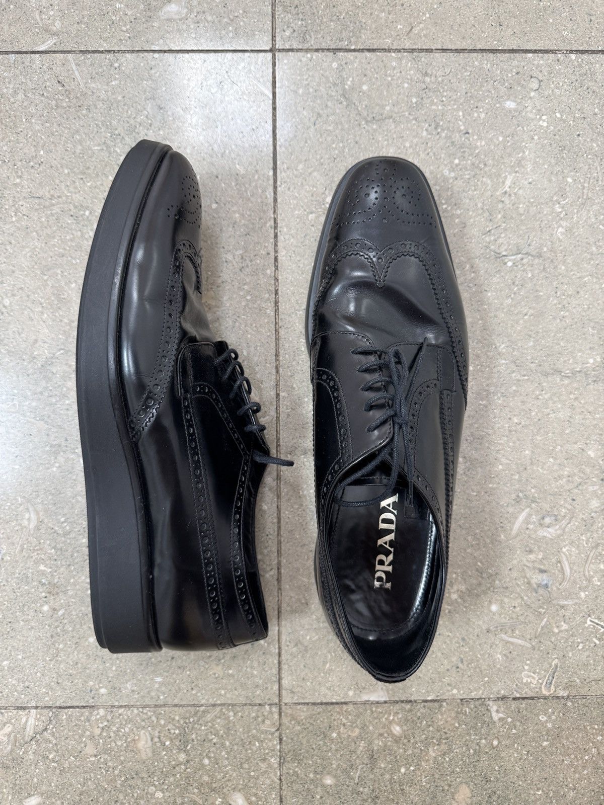 Prada Prada Black Leather Lace-Up Dress Shoes Size US 9 / EU 42 - 7 Thumbnail
