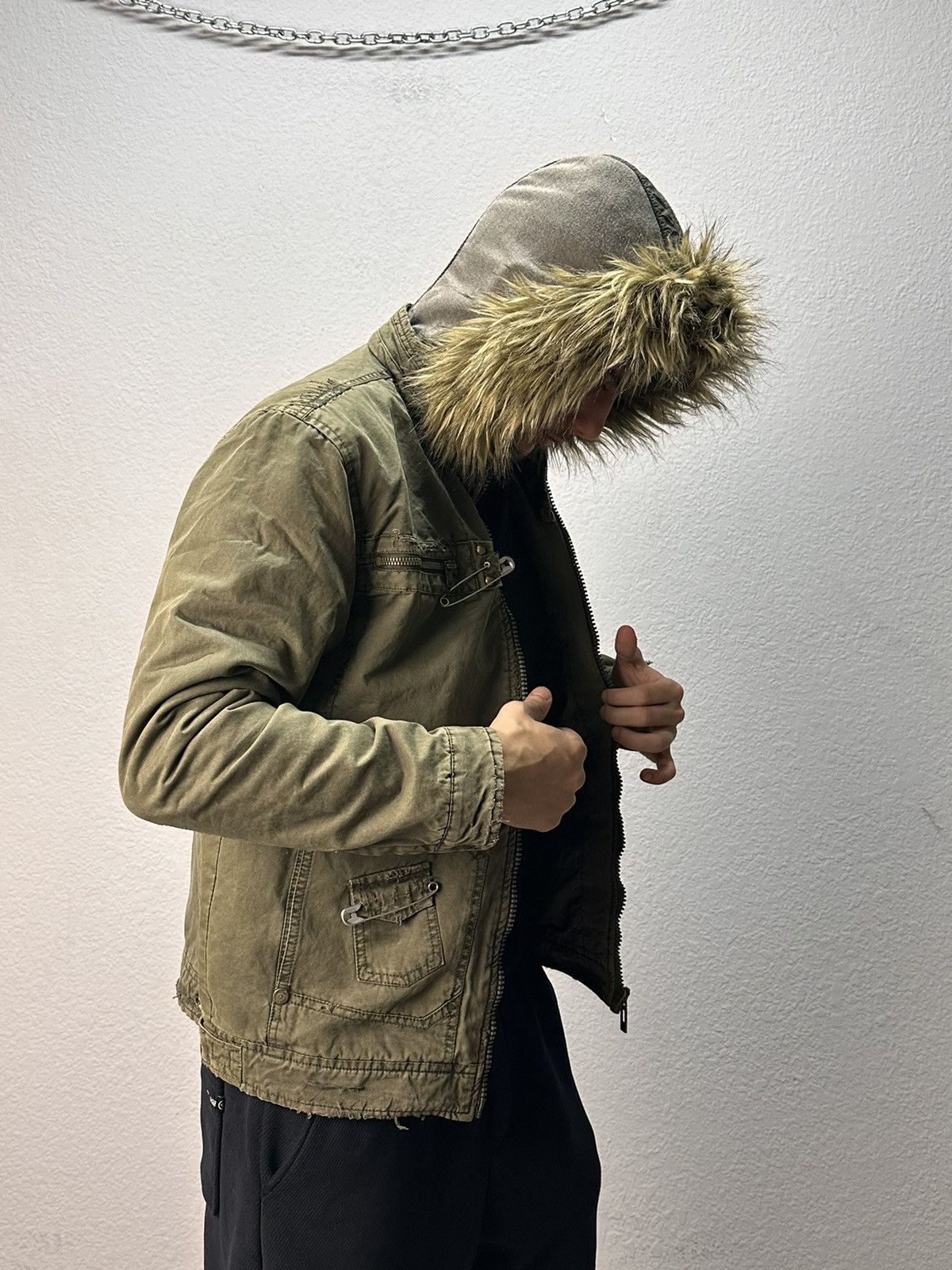 If Six Was Nine Vintage Army Military Fur Hood Jacket Y2K Utility Cropped Size US M / EU 48-50 / 2 - 16 Thumbnail